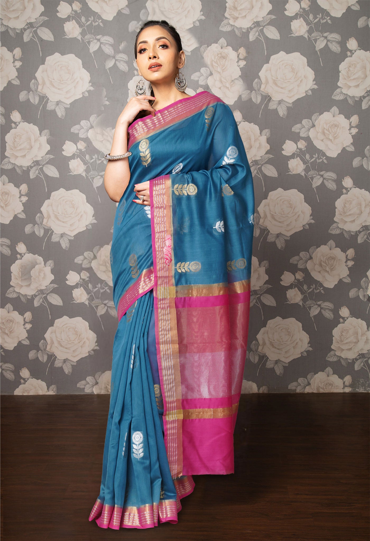 Blue Pure Handloom Chanderi Uppada Sico Saree-UNM80842