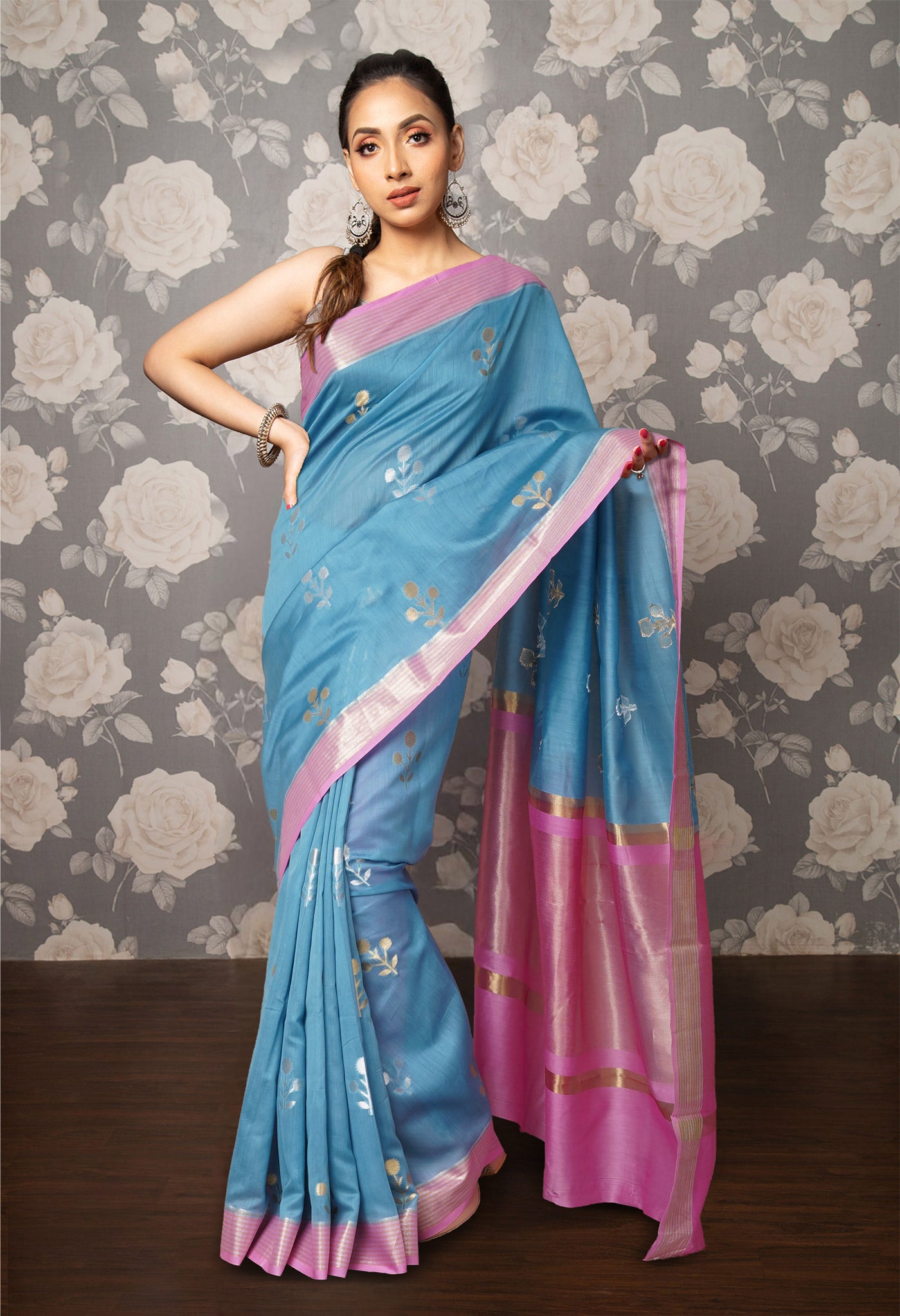 Blue Pure Handloom Chanderi Uppada Sico Saree-UNM80845