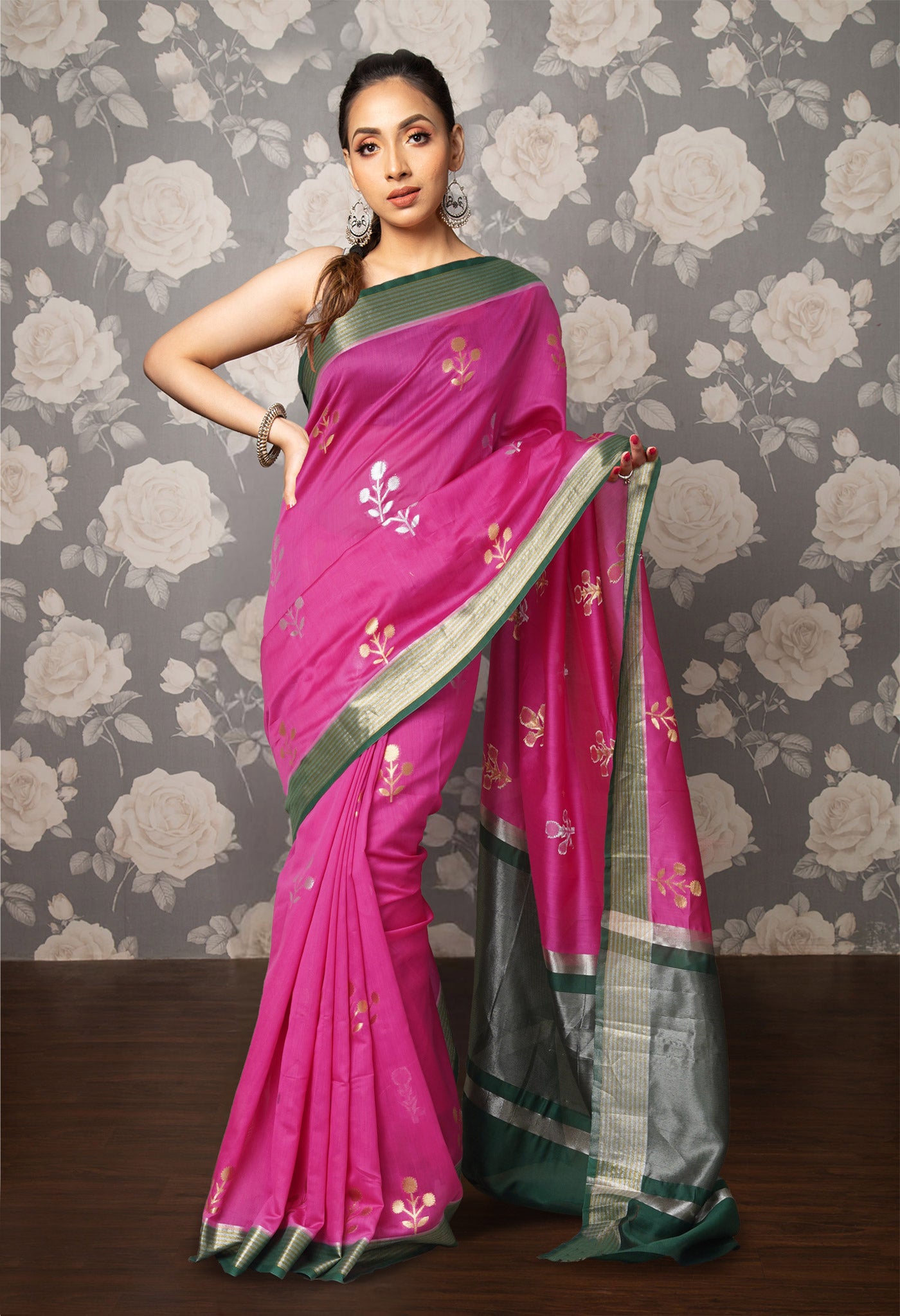 Pink Pure Handloom Chanderi Uppada Sico Saree-UNM80846