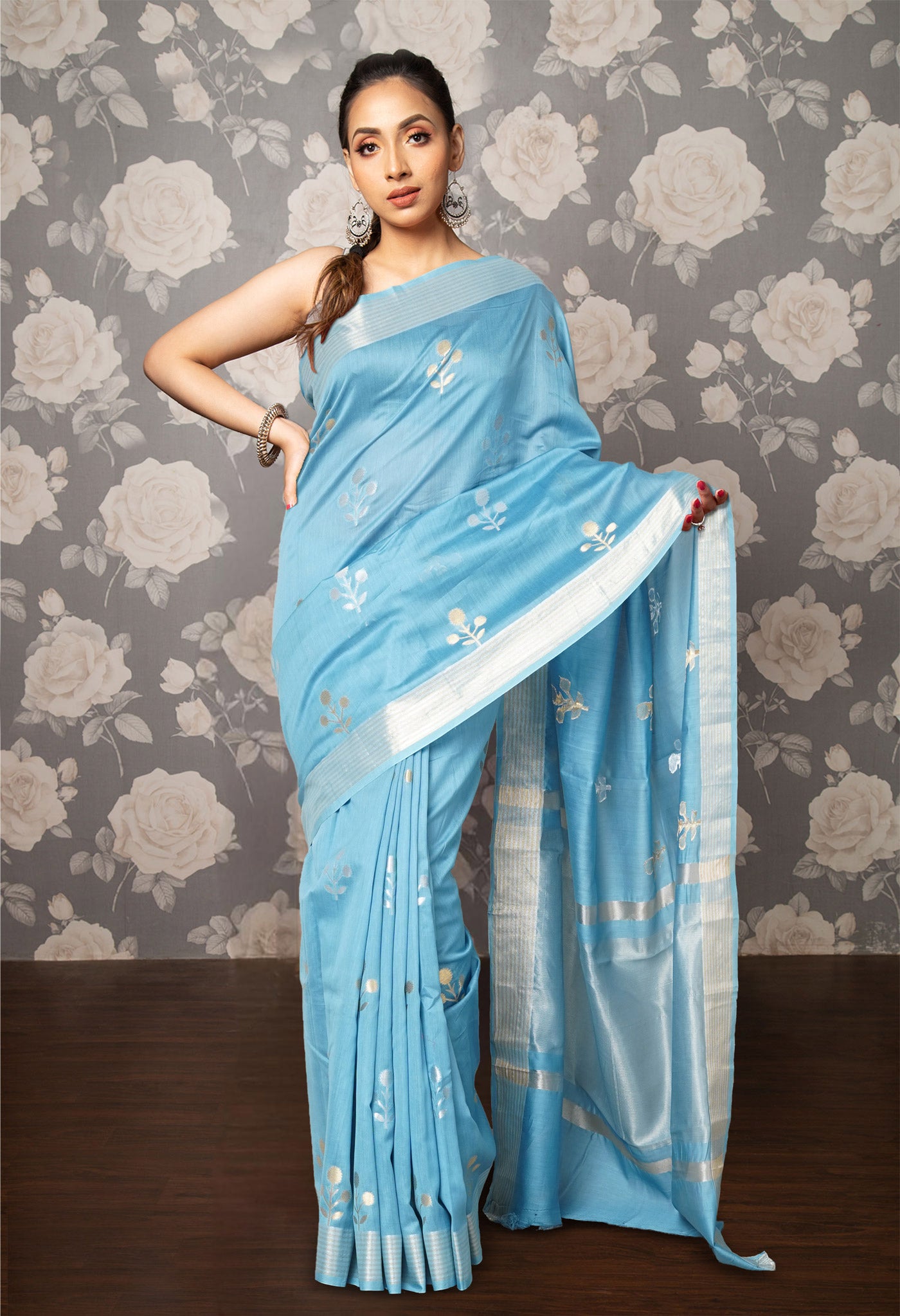 Blue Pure Handloom Chanderi Uppada Sico Saree-UNM80848