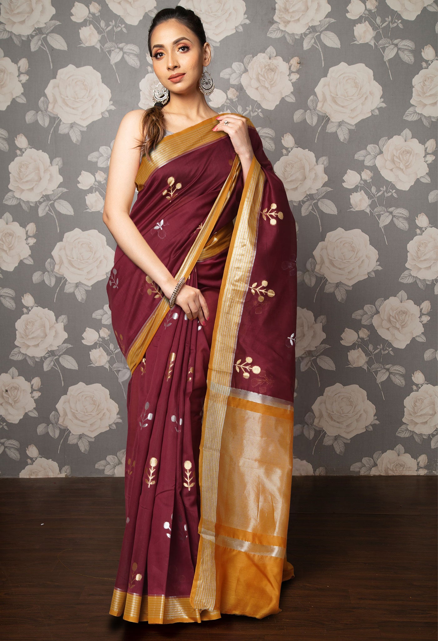 Dark Maroon Pure Handloom Chanderi Uppada Sico Saree-UNM80850