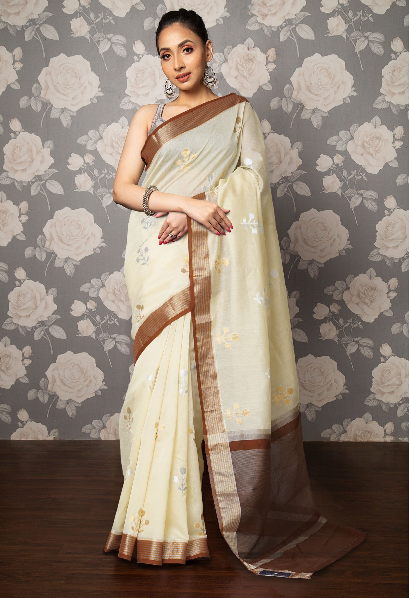 Ivory Pure Handloom Chanderi Uppada Sico Saree-UNM80852