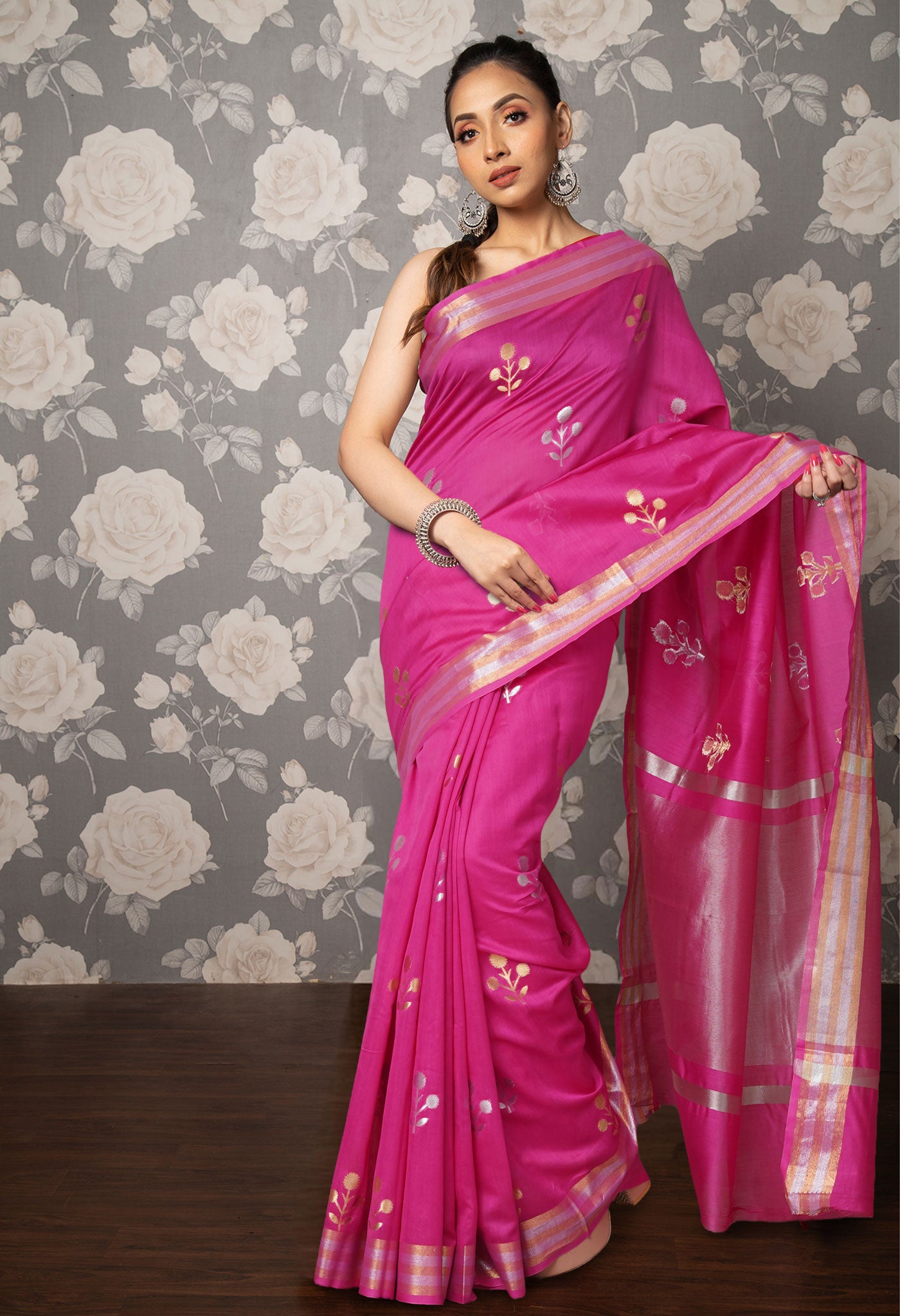 Pink Pure Handloom Chanderi Uppada Sico Saree-UNM80853