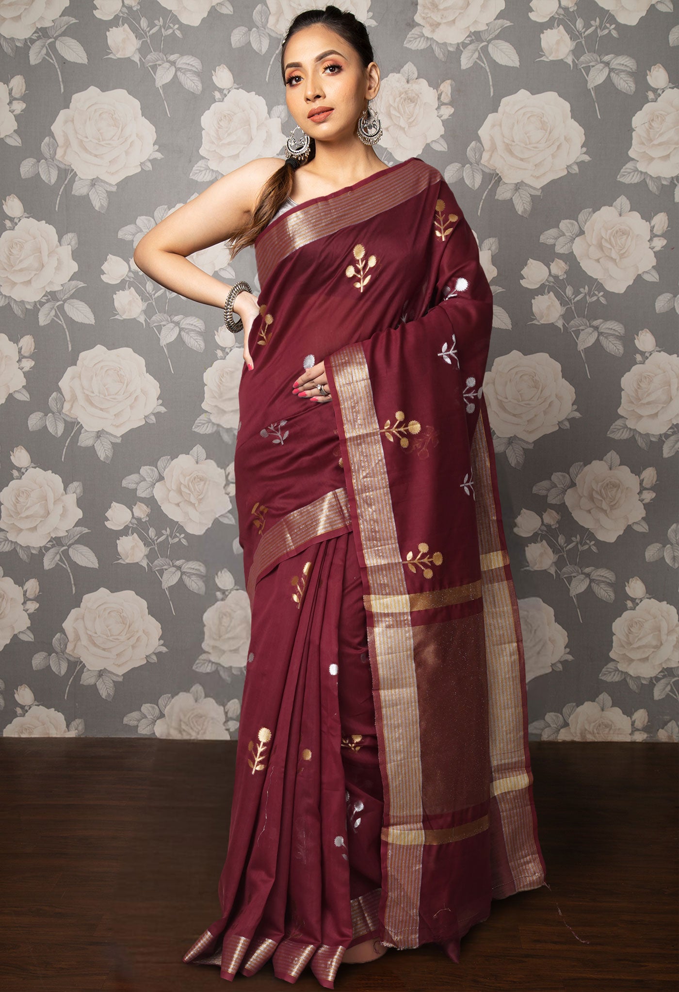 Dark Maroon Pure Handloom Chanderi Uppada Sico Saree-UNM80856