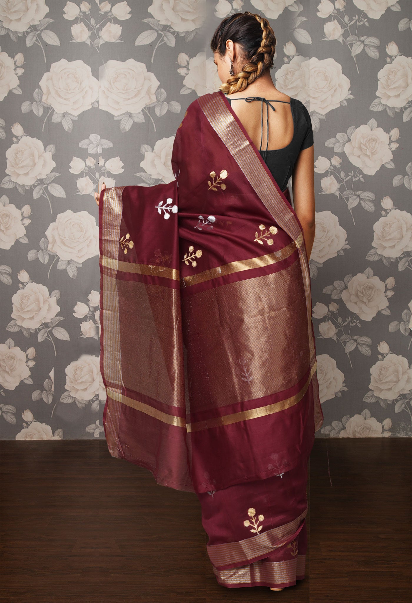 Dark Maroon Pure Handloom Chanderi Uppada Sico Saree-UNM80856