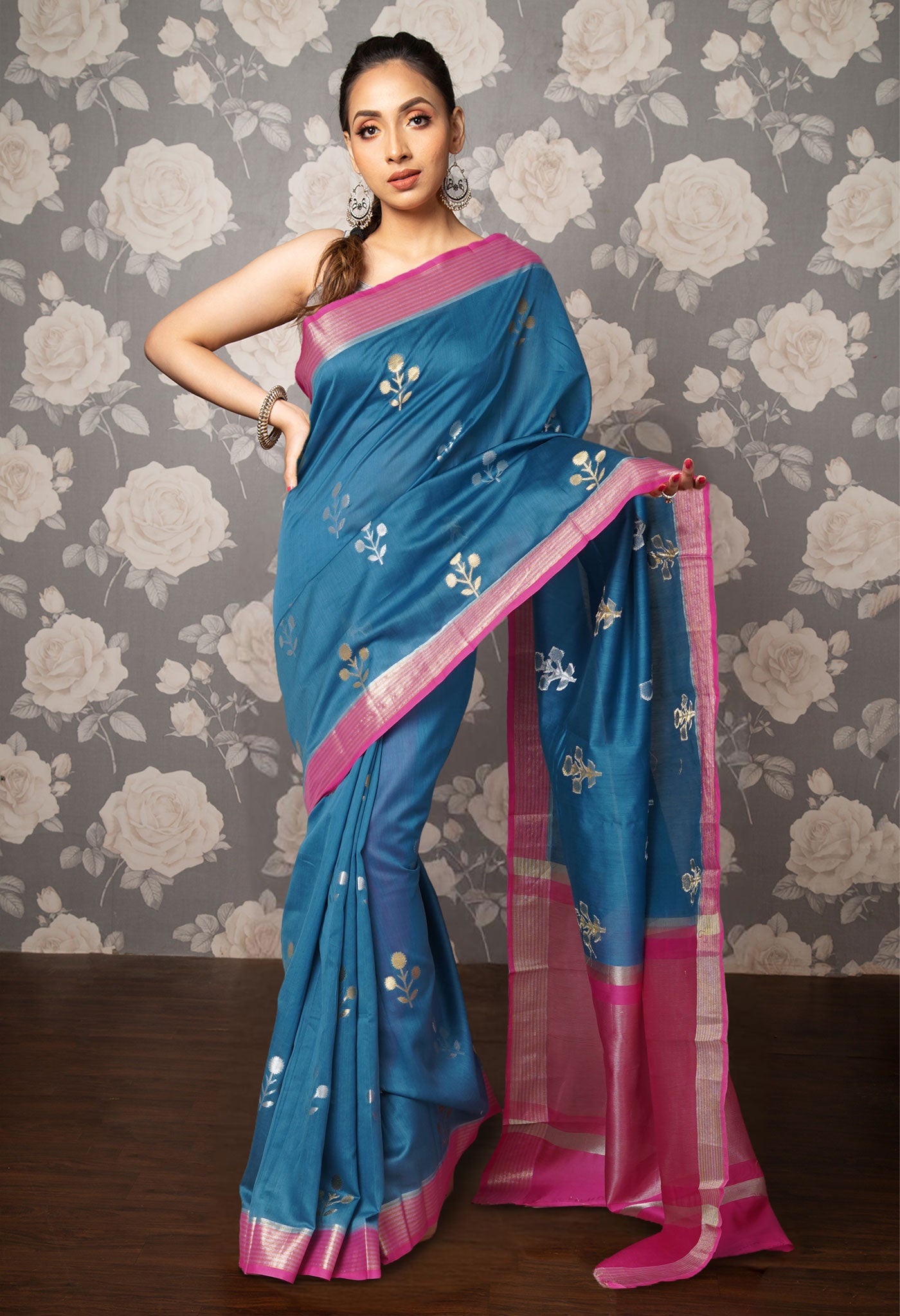 Blue Pure Handloom Chanderi Uppada Sico Saree-UNM80858