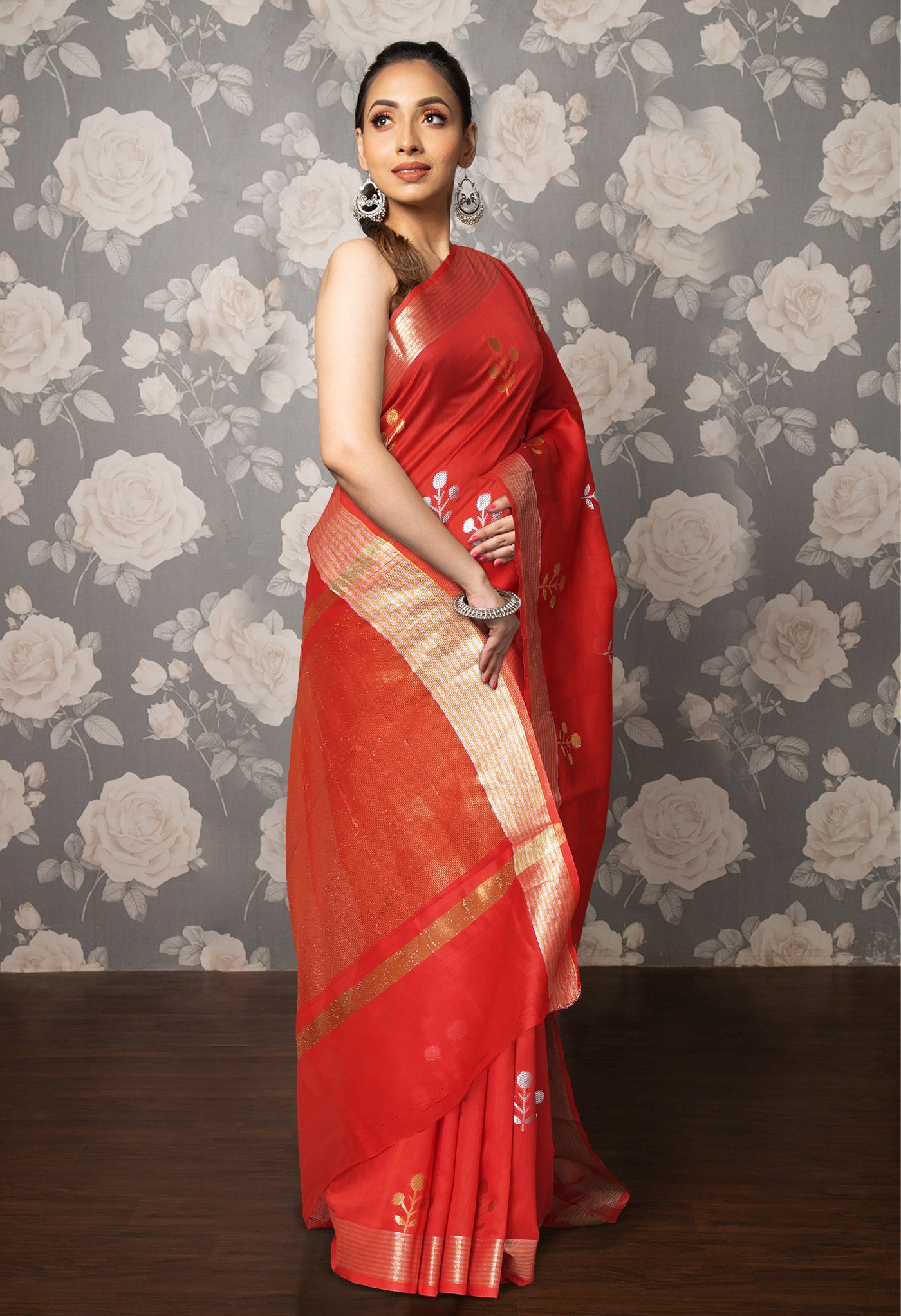 Red Pure Handloom Chanderi Uppada Sico Saree-UNM80860