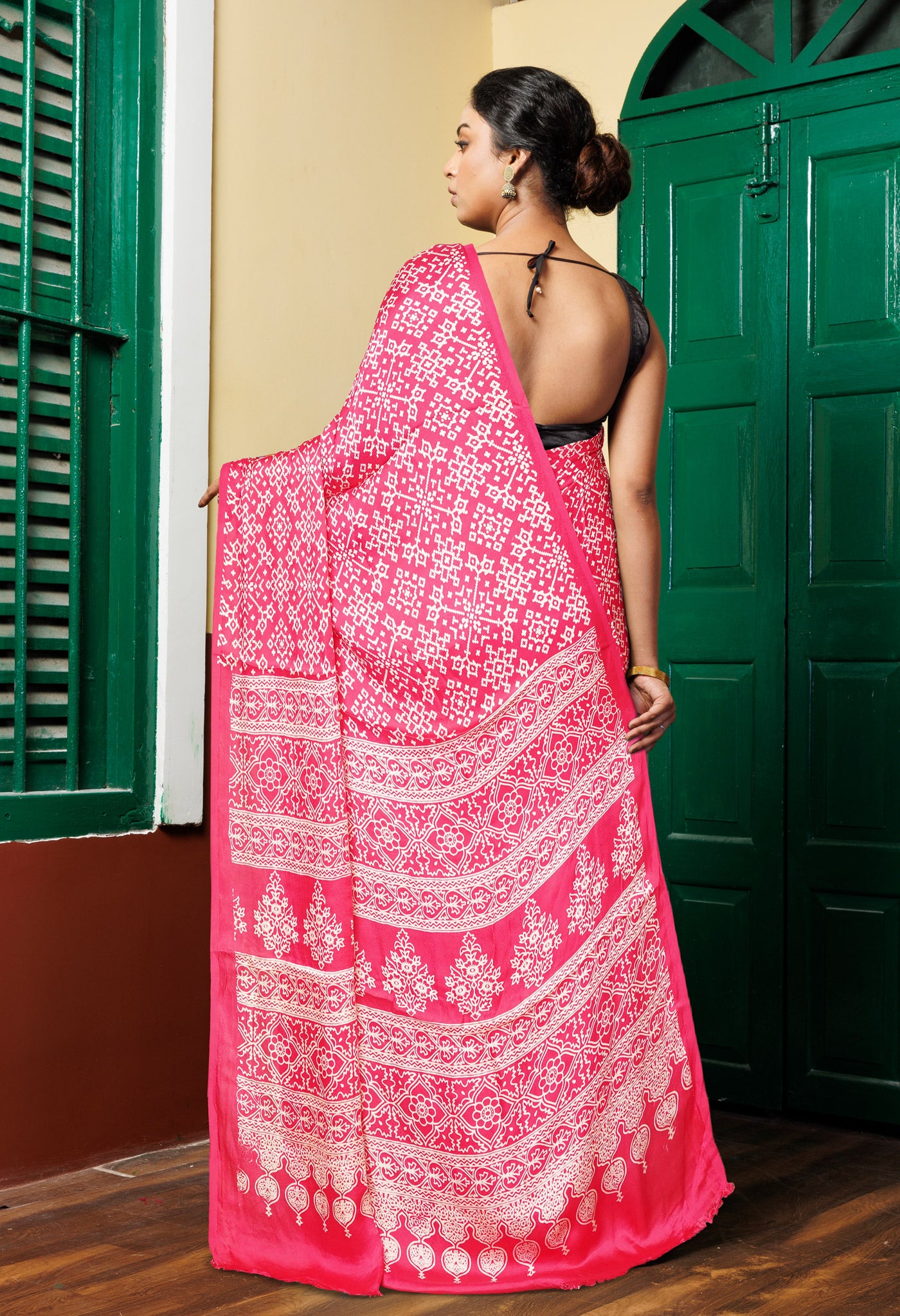 Pink Pure Ajrakh Printed Gaji Soft Silk Saree-UNM80864