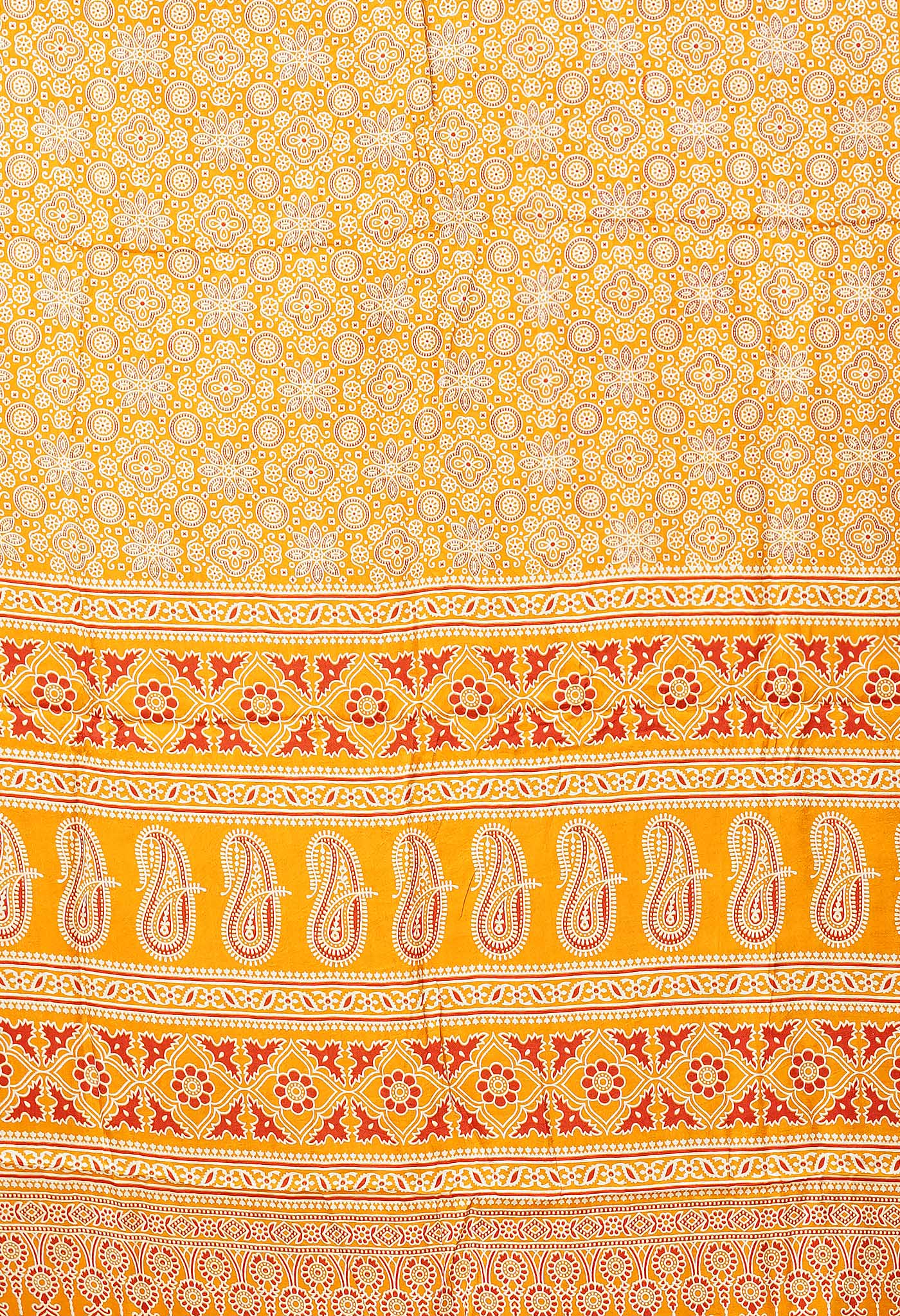 Yellow Pure Ajrakh Printed Gaji Soft Silk Saree-UNM80867