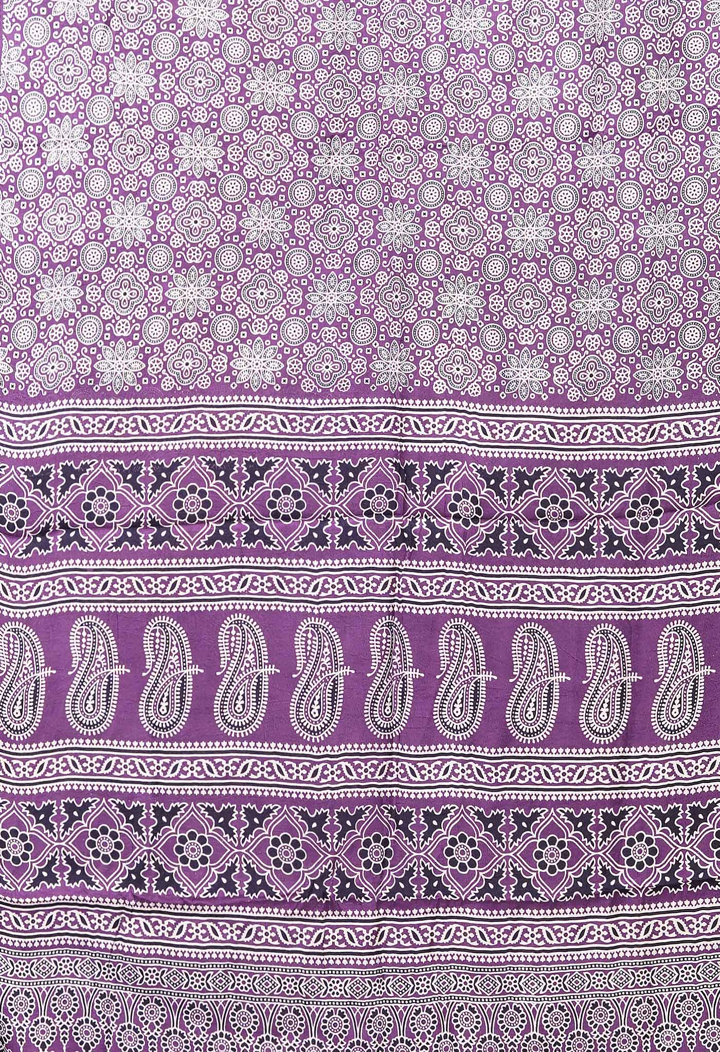 Lavender Purple Pure Ajrakh Printed Gaji Soft Silk Saree-UNM80868