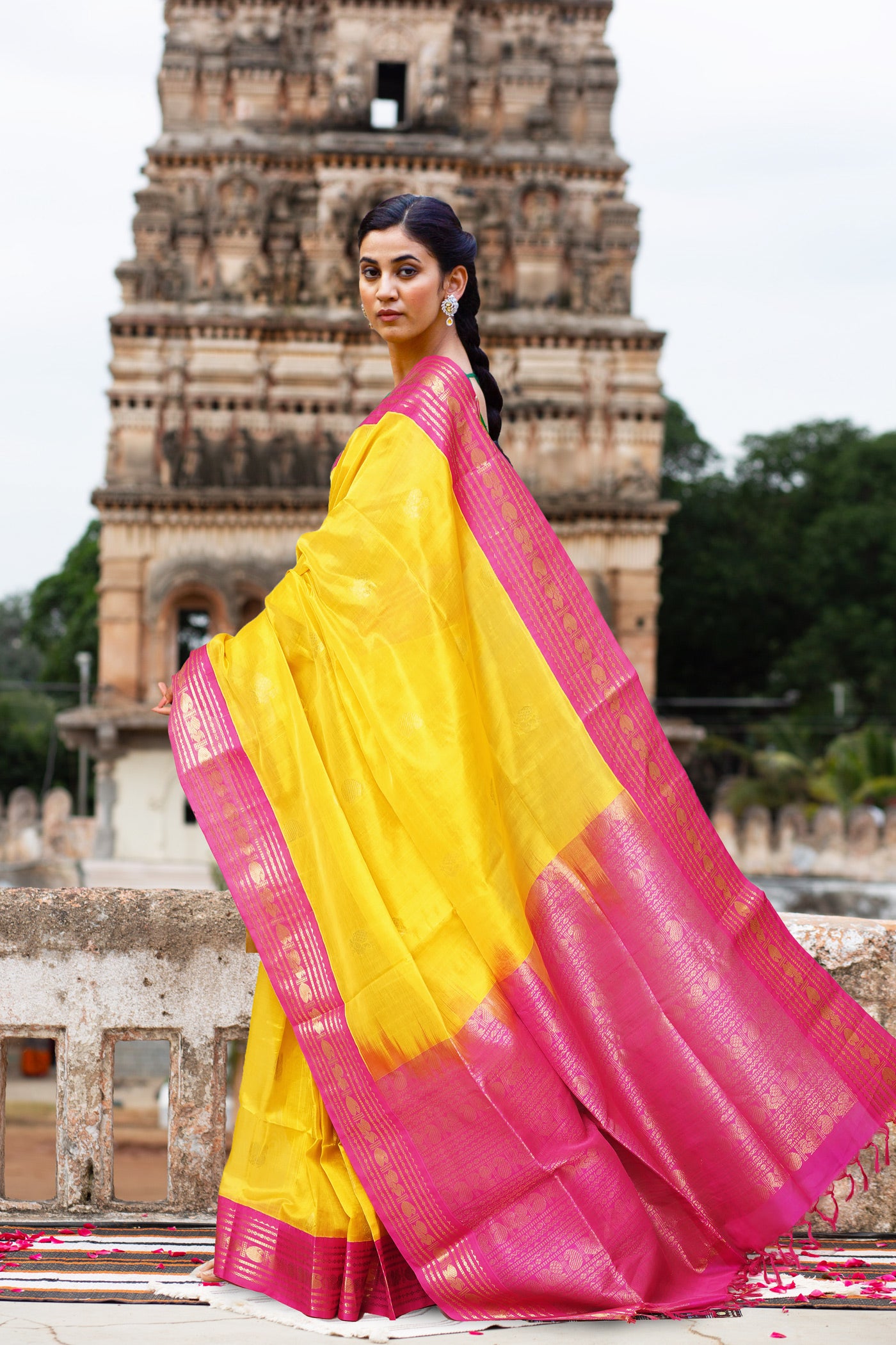 Yellow-Pink Pure Handloom Assam Sico Saree-UNM80874