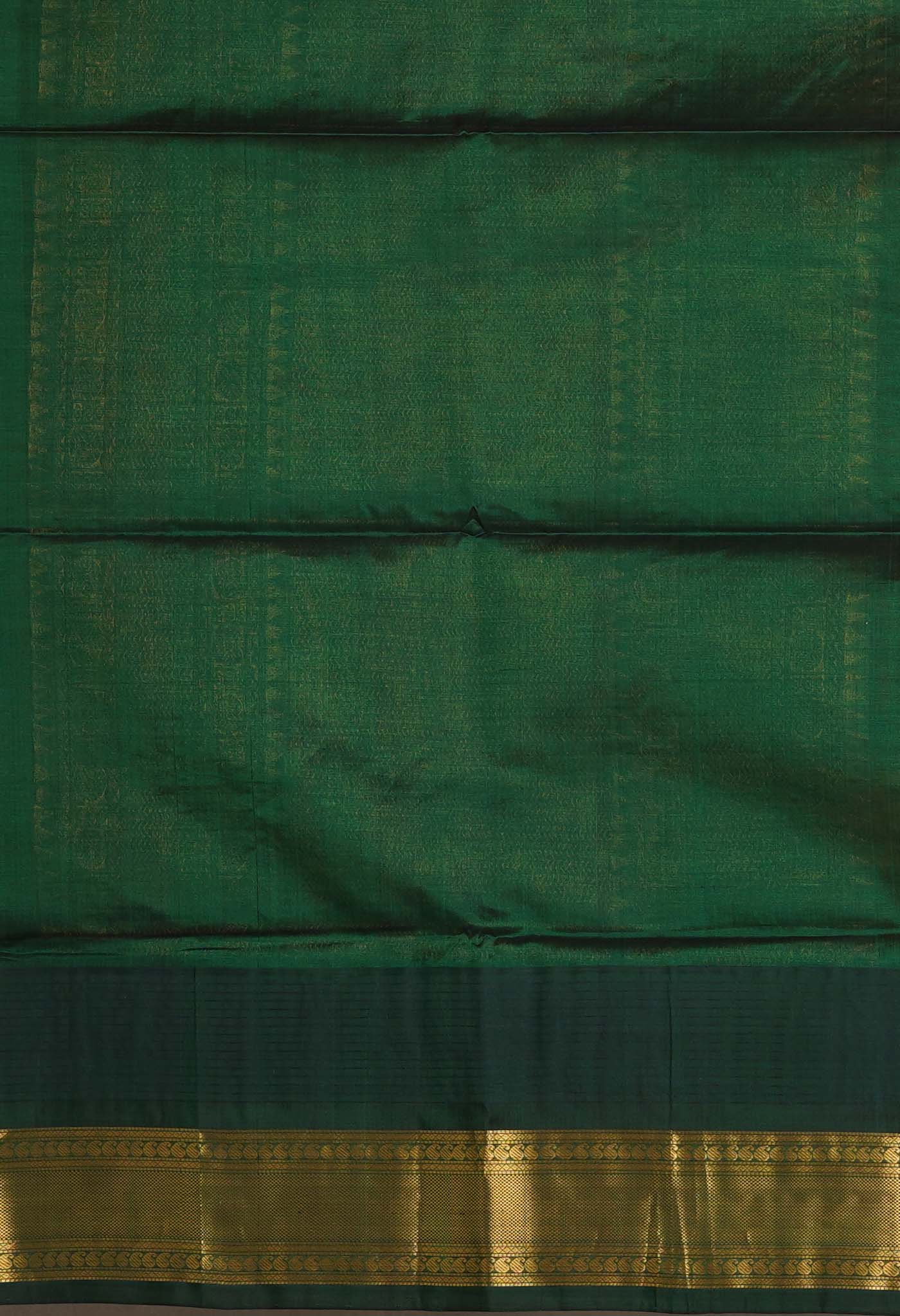 Turmeric Yellow-Dark Green Pure Handloom Assam Sico Saree-UNM80875