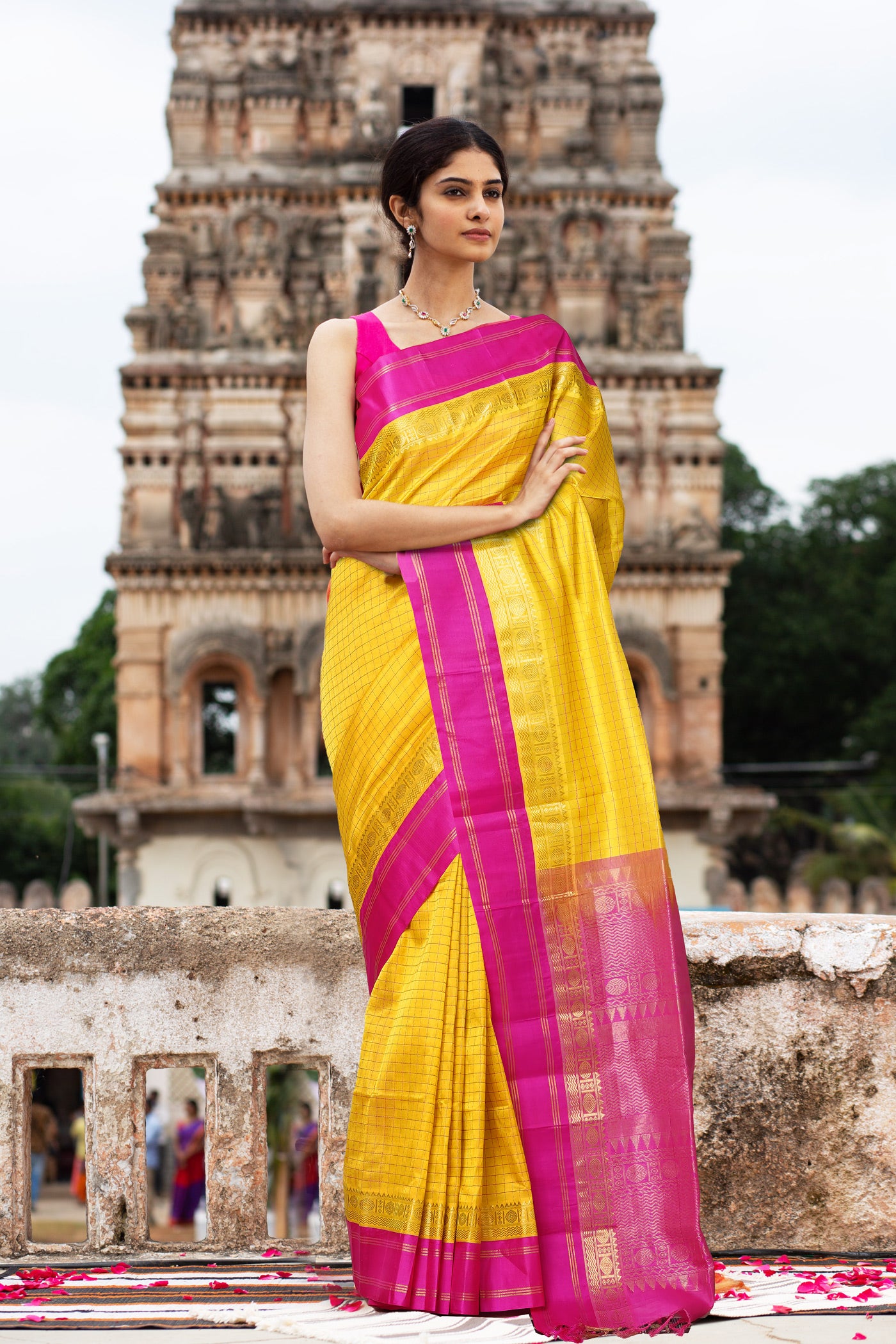 Yellow-Pink Pure Handloom Assam Sico Saree-UNM80876