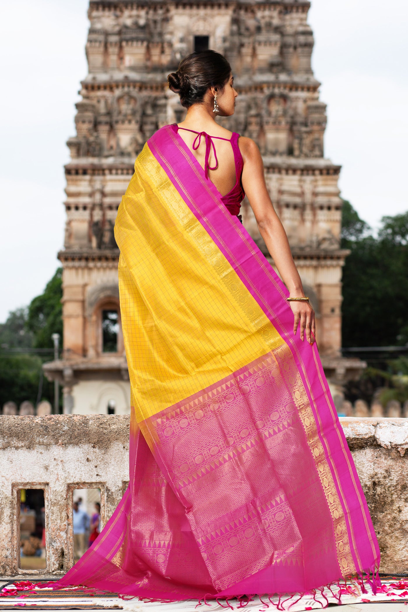 Yellow-Pink Pure Handloom Assam Sico Saree-UNM80876