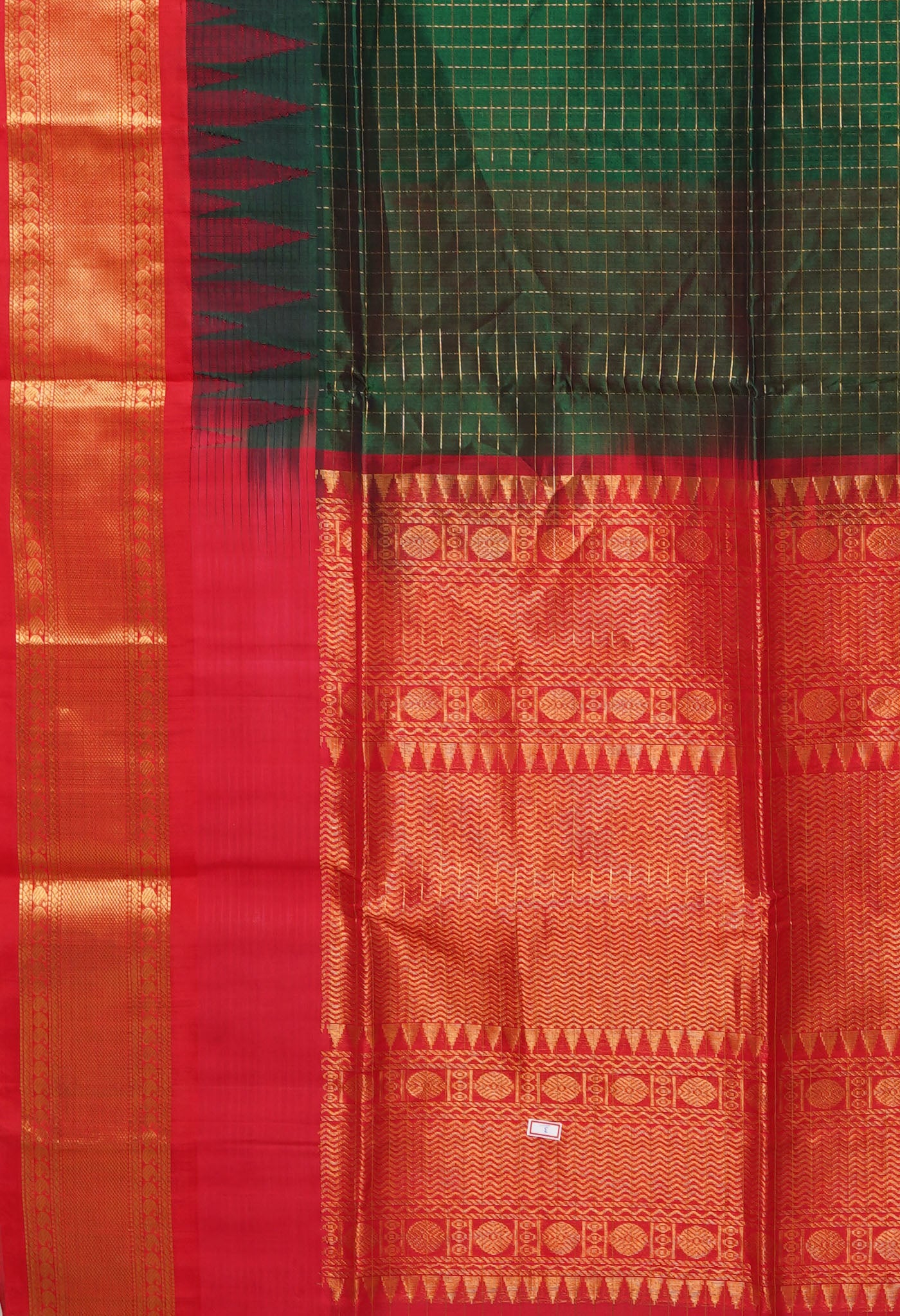 Dark Green-Red Pure Handloom Assam Sico Saree-UNM80877