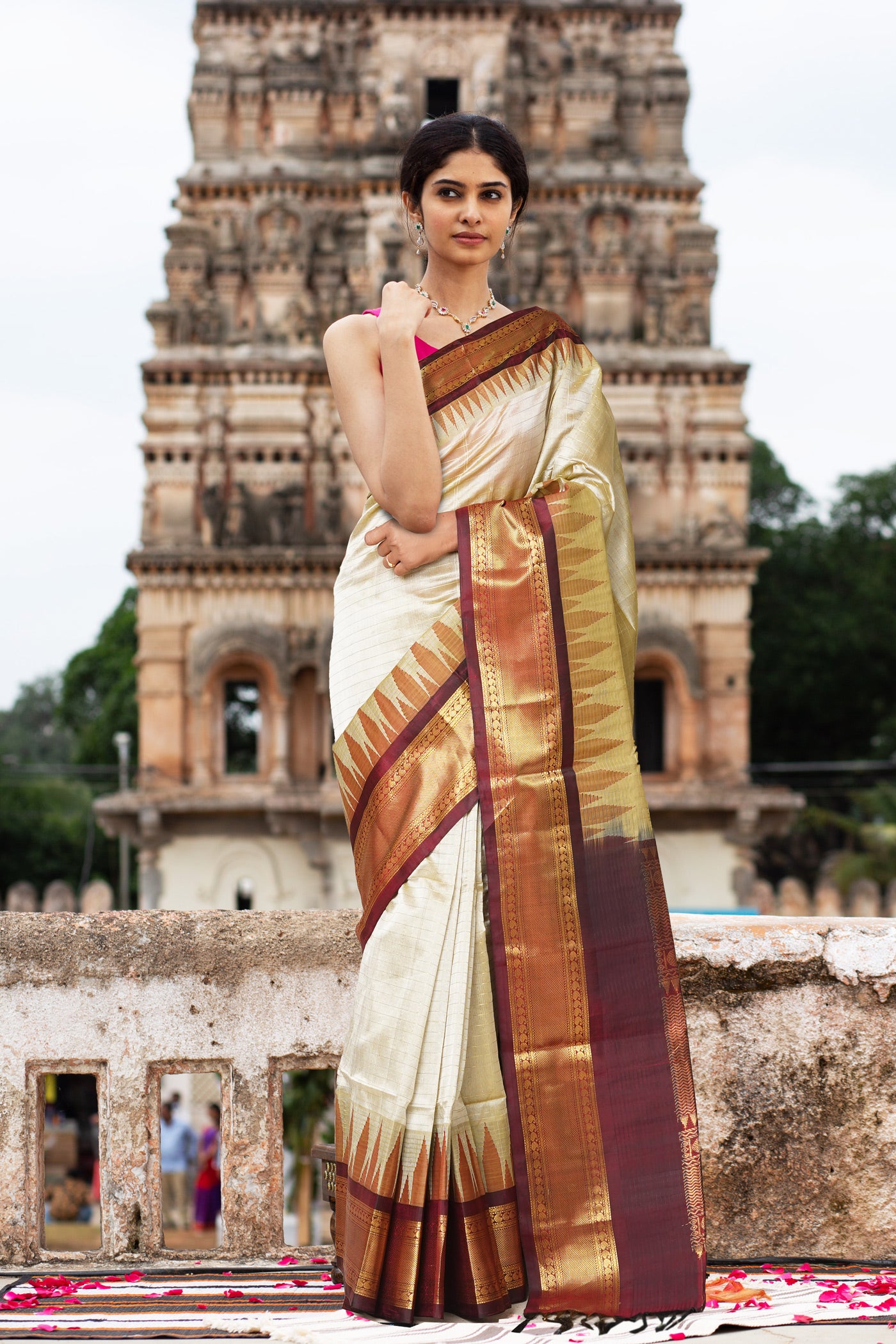 Grey-Dark Brown Pure Handloom Assam Sico Saree-UNM80878