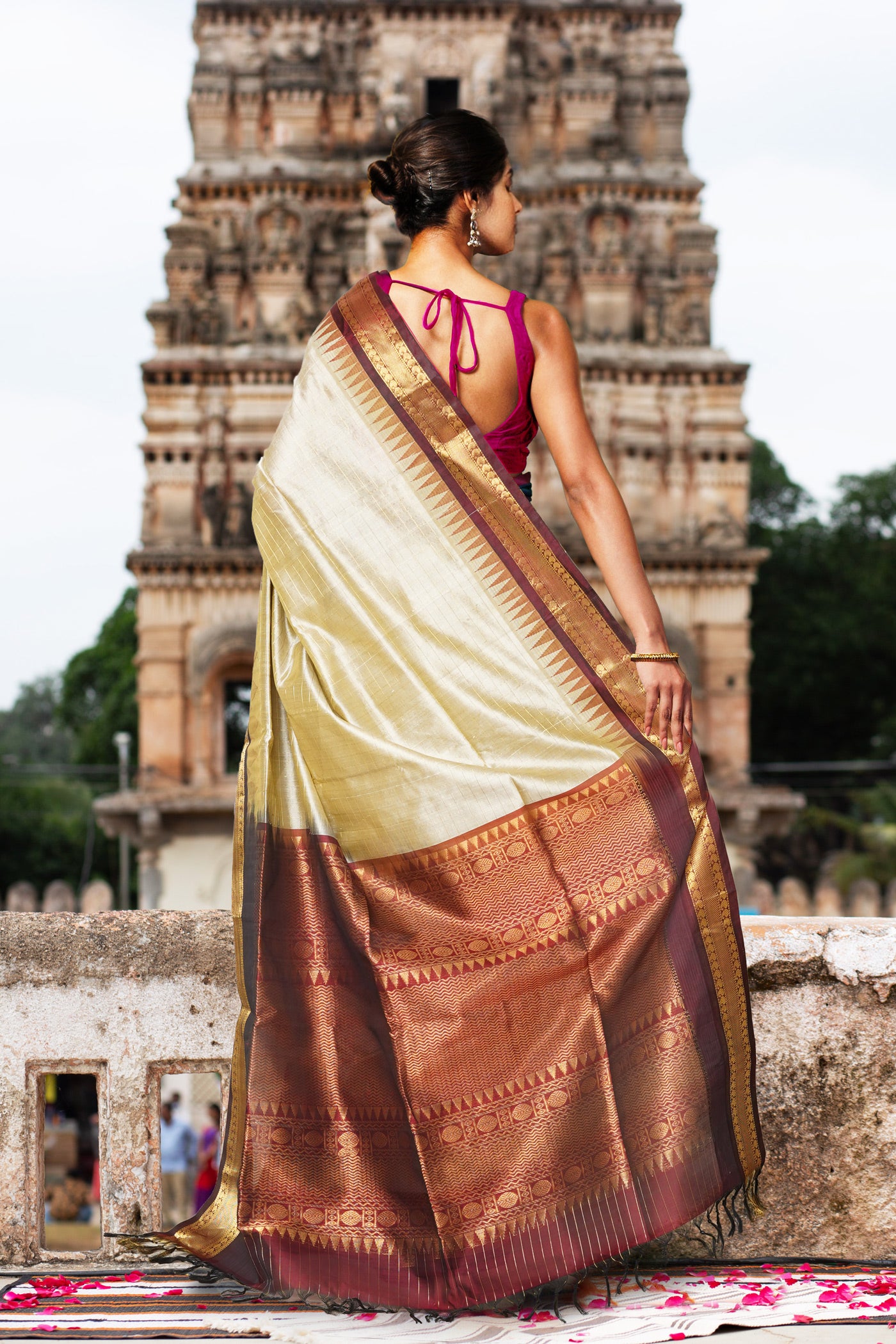 Grey-Dark Brown Pure Handloom Assam Sico Saree-UNM80878