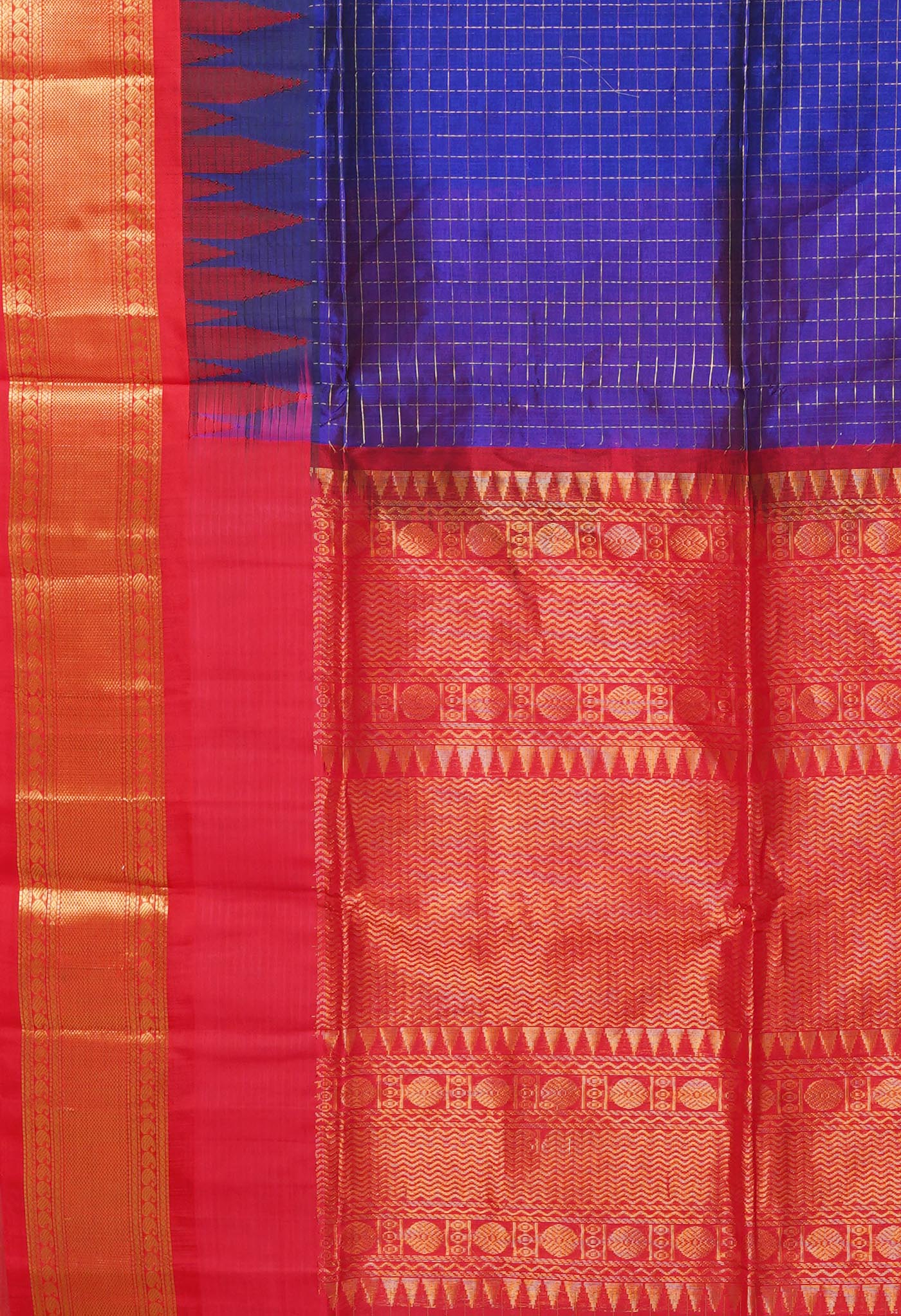 Dark Blue-Red Pure Handloom Assam Sico Saree-UNM80879