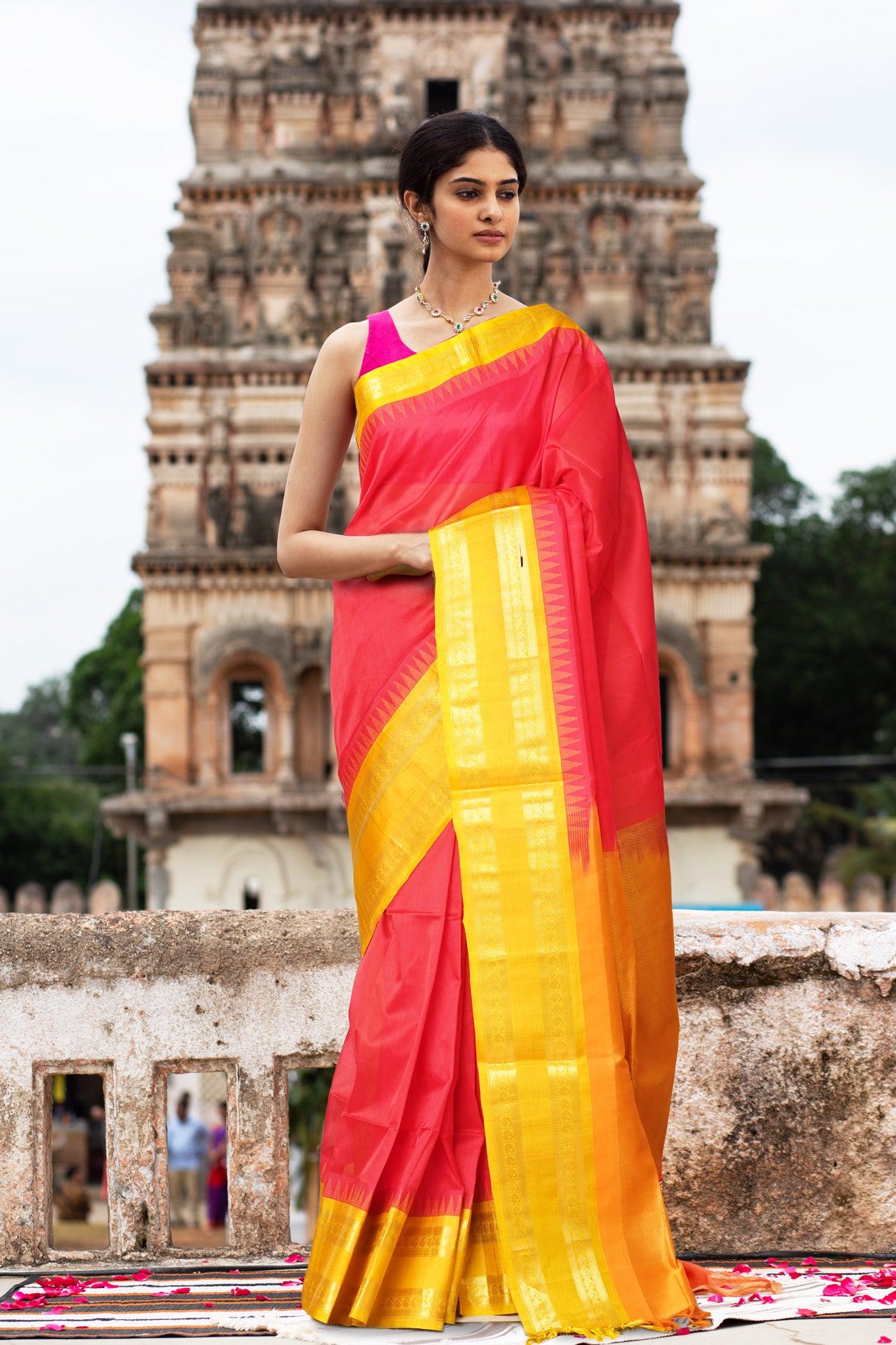 Red-Yellow Pure Handloom Assam Sico Saree-UNM80880