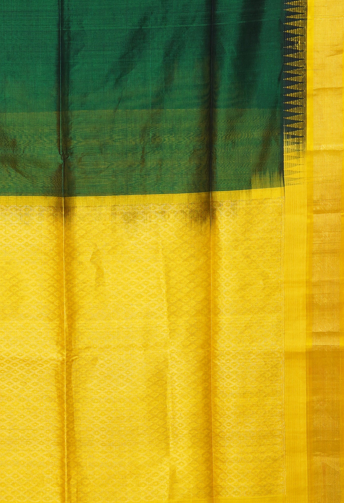 Dark Green-Yellow Pure Handloom Assam Sico Saree-UNM80881