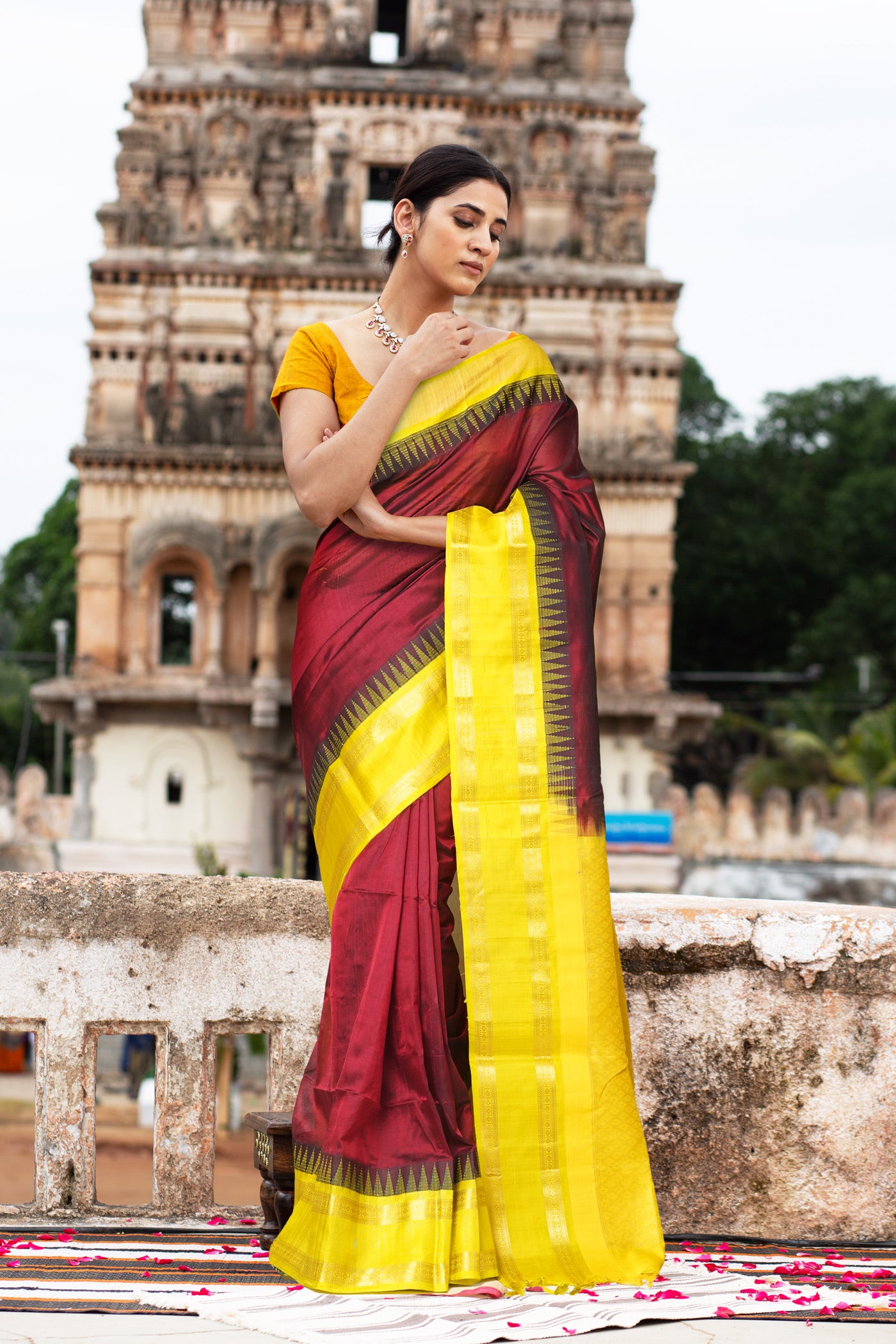 Maroon-Yellow Pure Handloom Assam Sico Saree-UNM80882