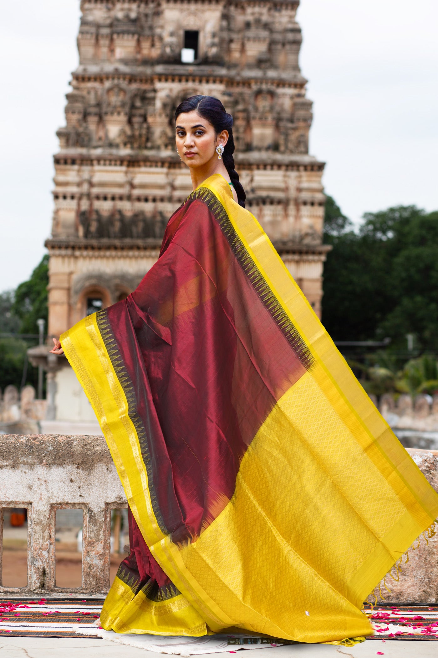 Maroon-Yellow Pure Handloom Assam Sico Saree-UNM80882