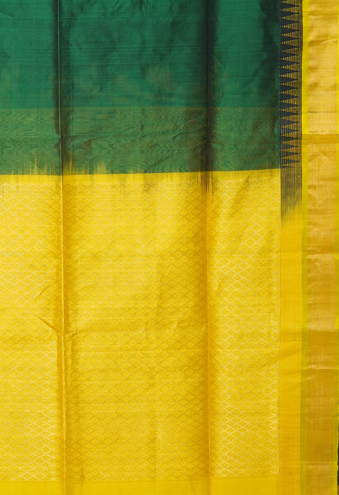 Dark Green-Yellow Pure Handloom Assam Sico Saree-UNM80884