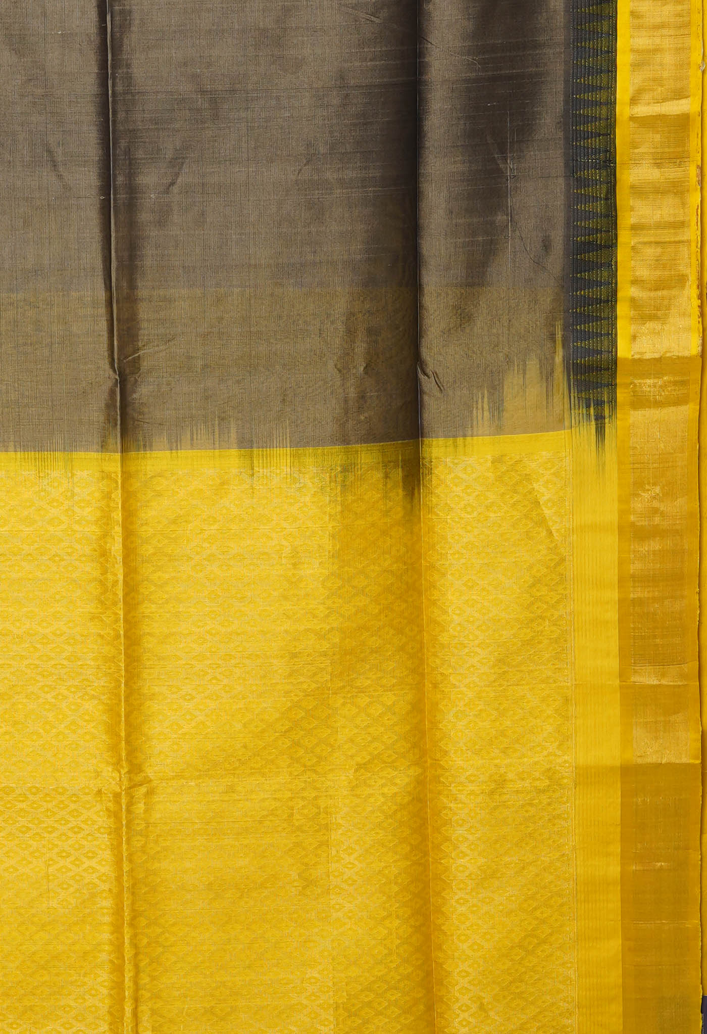 Grey-Yellow Pure Handloom Assam Sico Saree-UNM80885