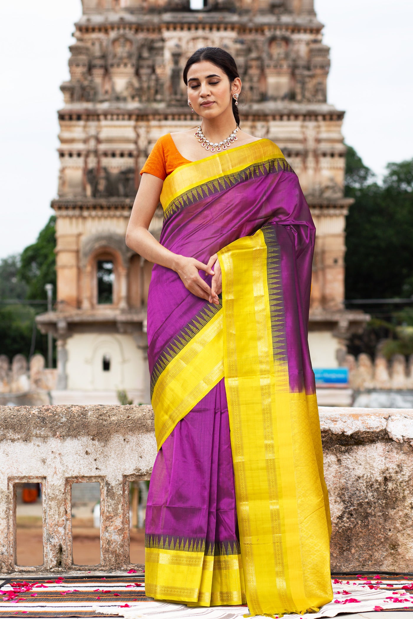 Purple-Yellow Pure Handloom Assam Sico Saree-UNM80886