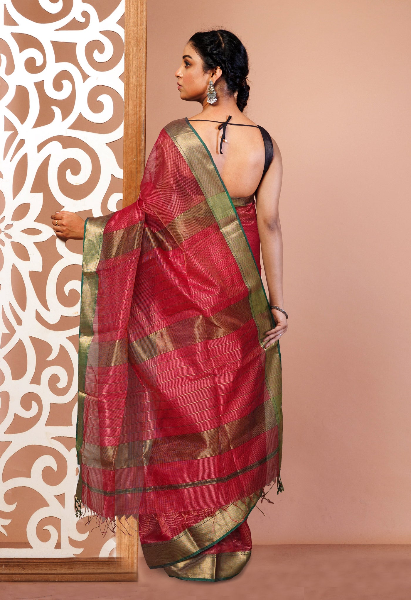 Pink-Green Pure Handloom Maheshwari Sico Saree-UNM80887