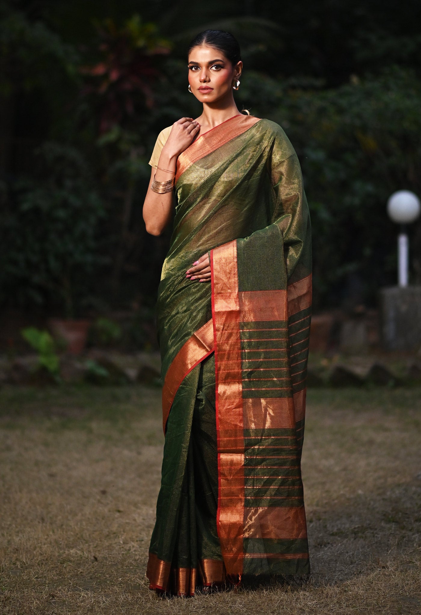 Green-Red Pure Handloom Maheshwari Sico Saree-UNM80889