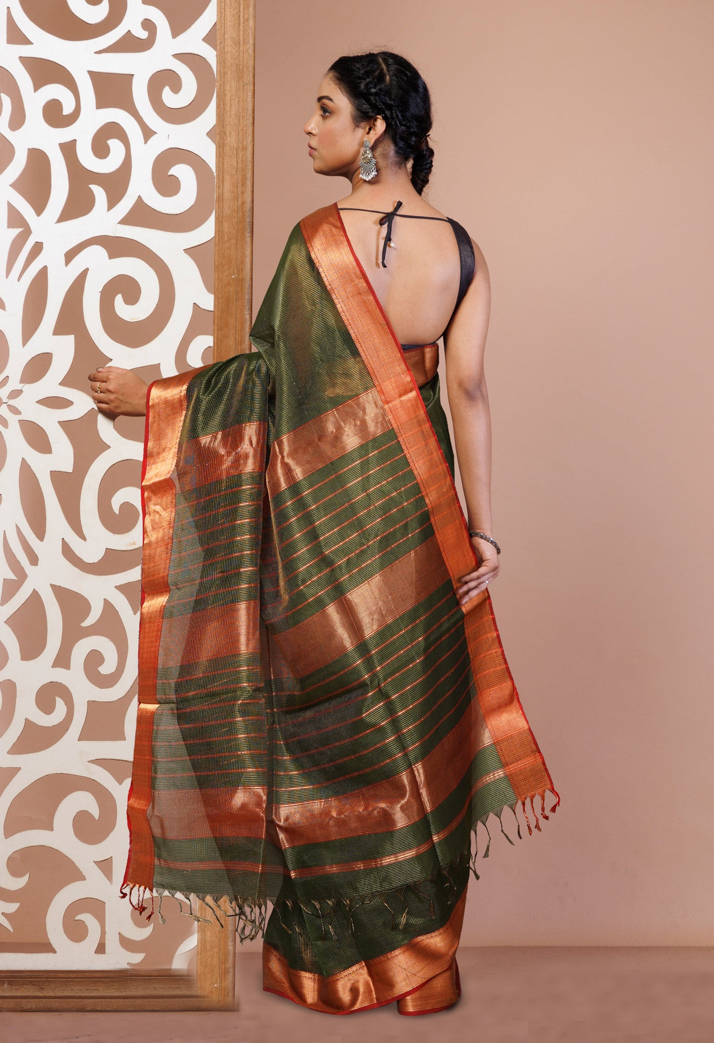 Green-Red Pure Handloom Maheshwari Sico Saree-UNM80889