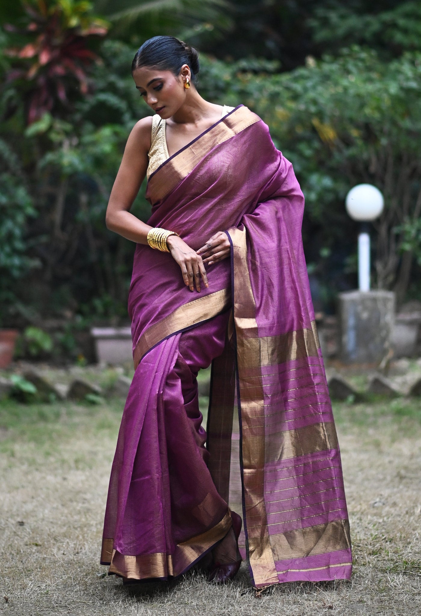 Purple Pure Handloom Maheshwari Sico Saree-UNM80892