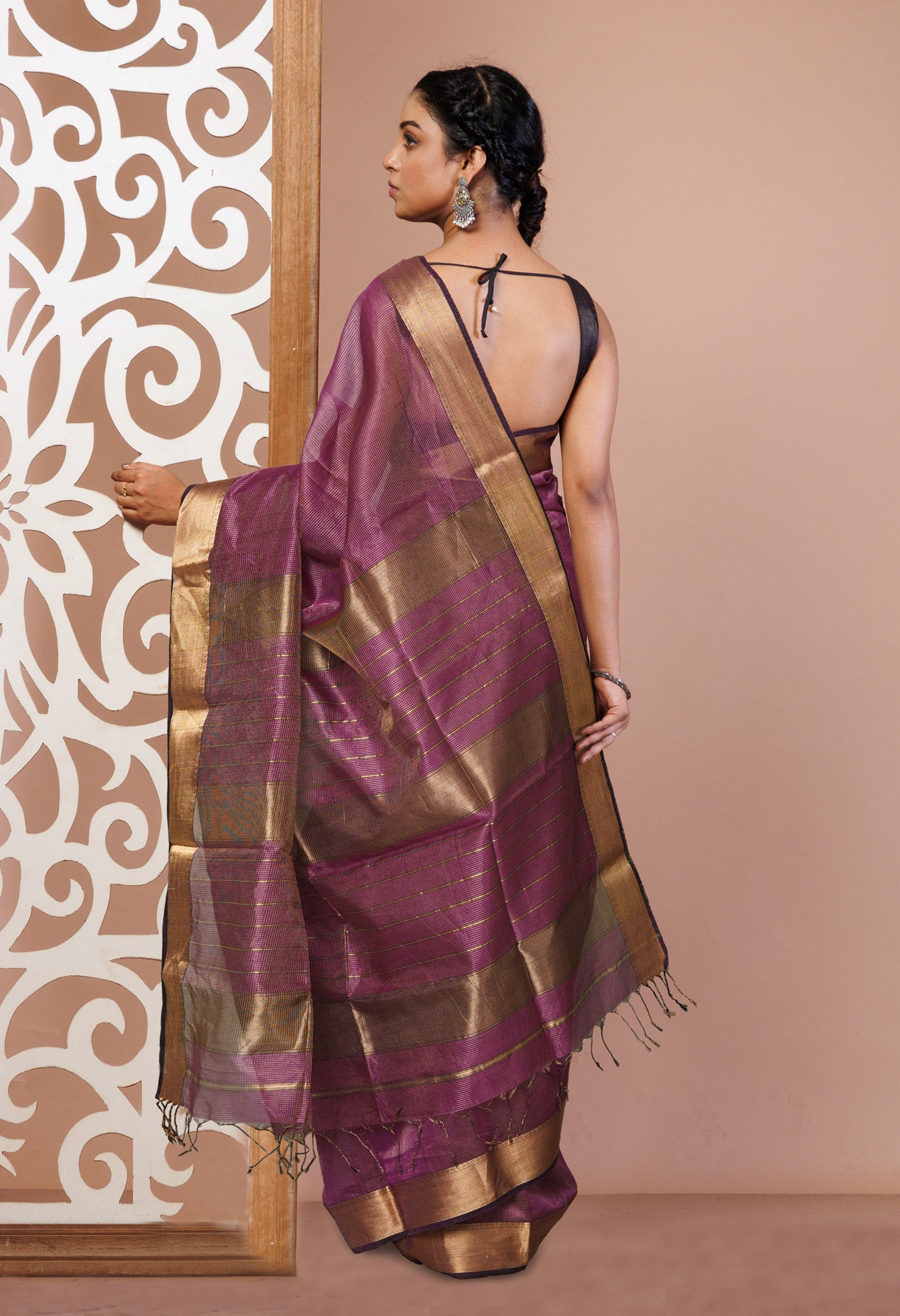 Purple Pure Handloom Maheshwari Sico Saree-UNM80892