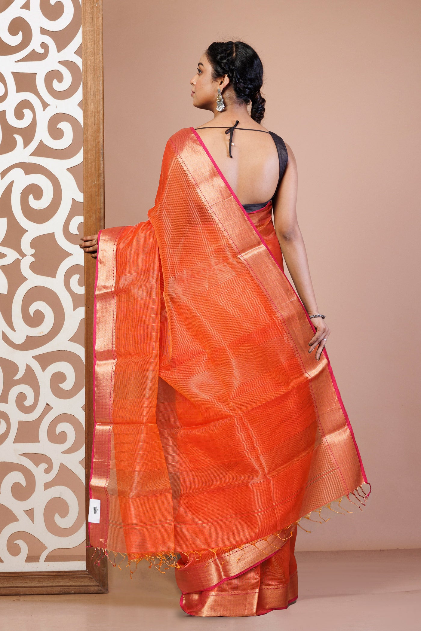 Orange-Pink Pure Handloom Maheshwari Sico Saree-UNM80900