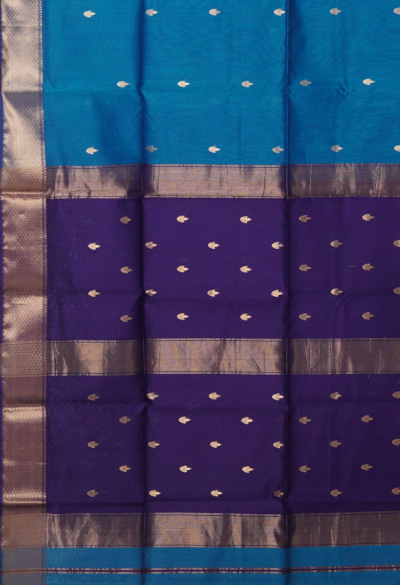 Peacock Blue-Dark Blue Pure Handloom Maheshwari Sico Saree-UNM80901