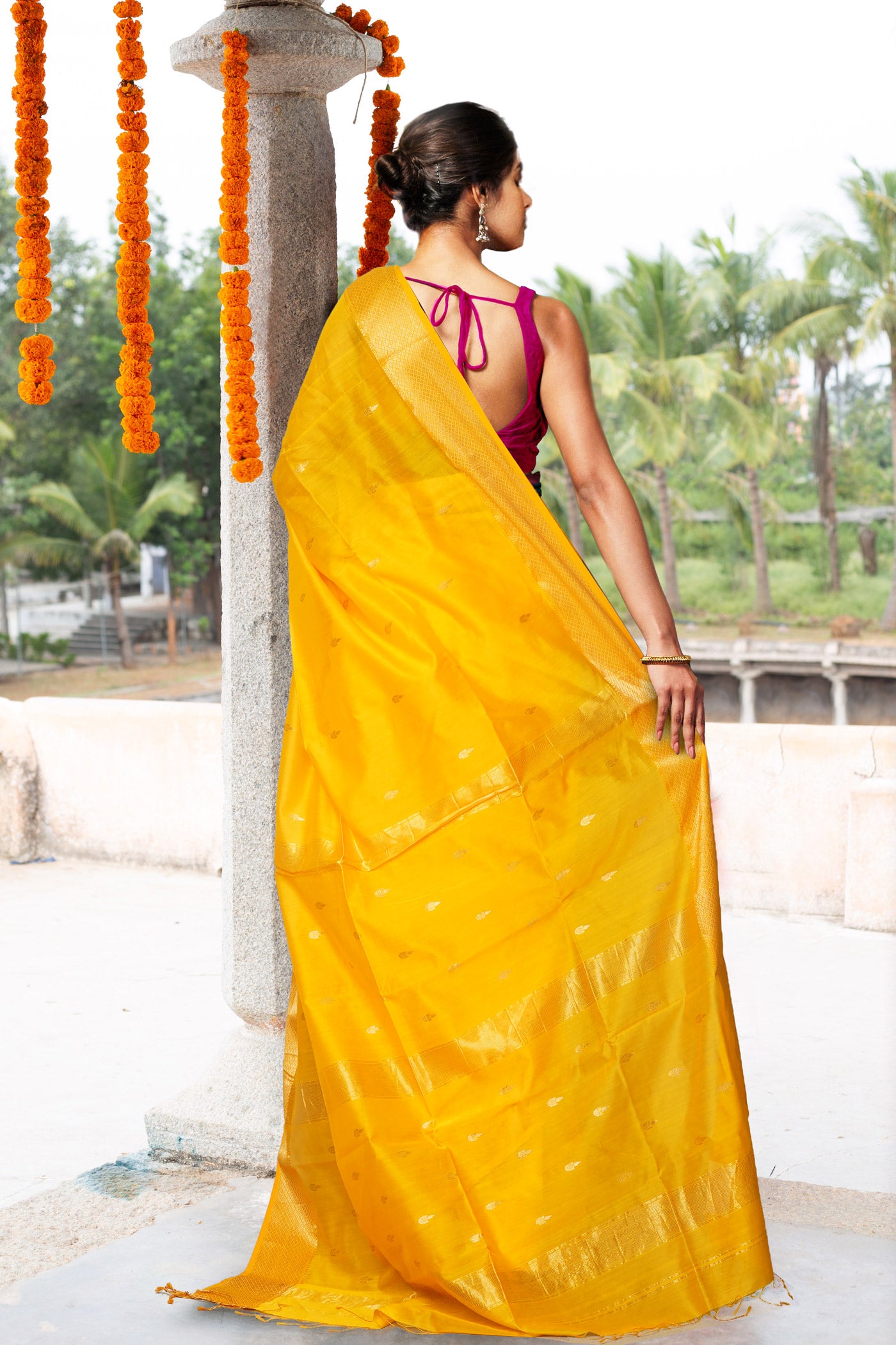 Yellow Pure Handloom Maheshwari Sico Saree-UNM80902