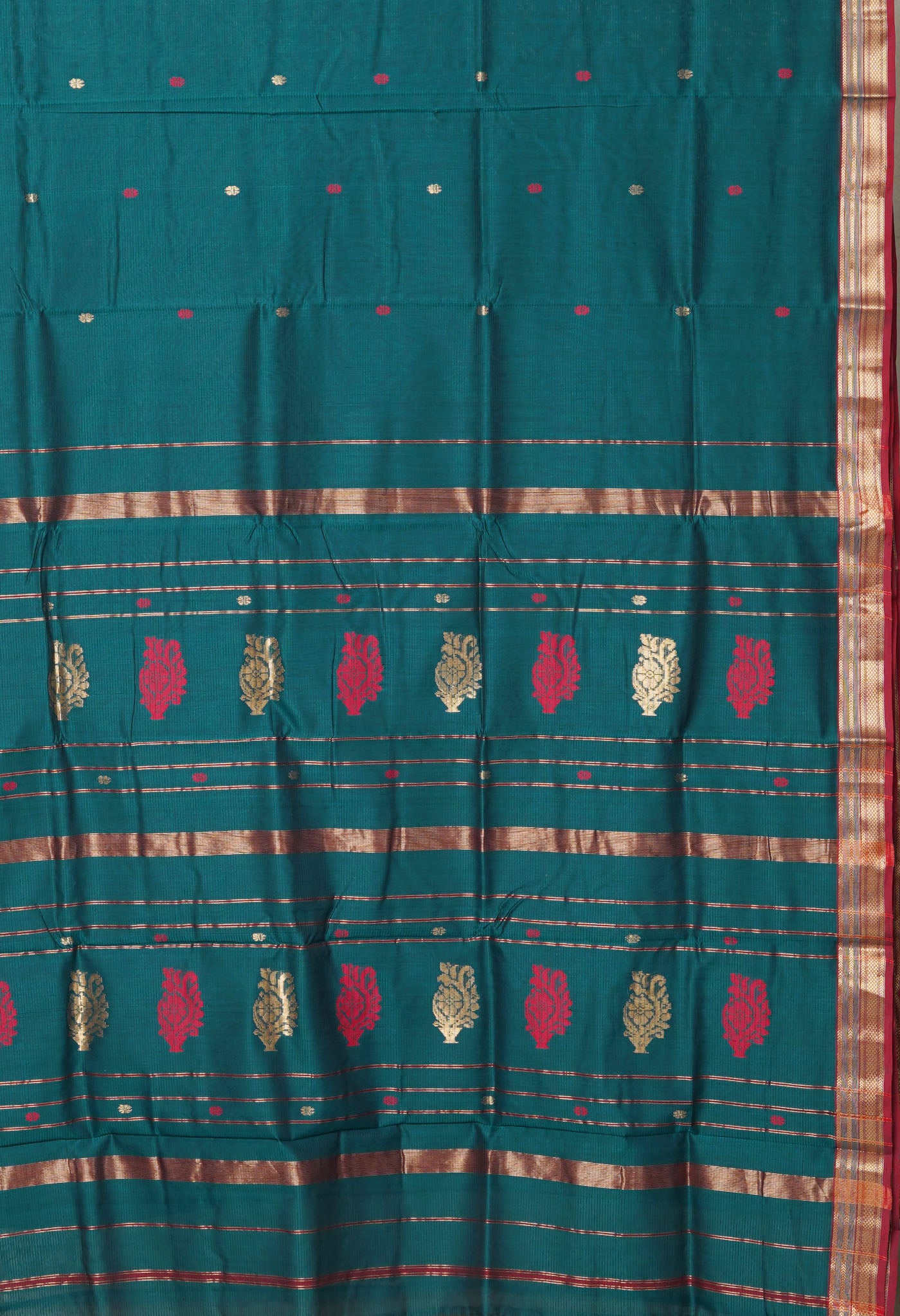 Peacock Green-Red Pure Handloom Maheshwari Sico Saree-UNM80905