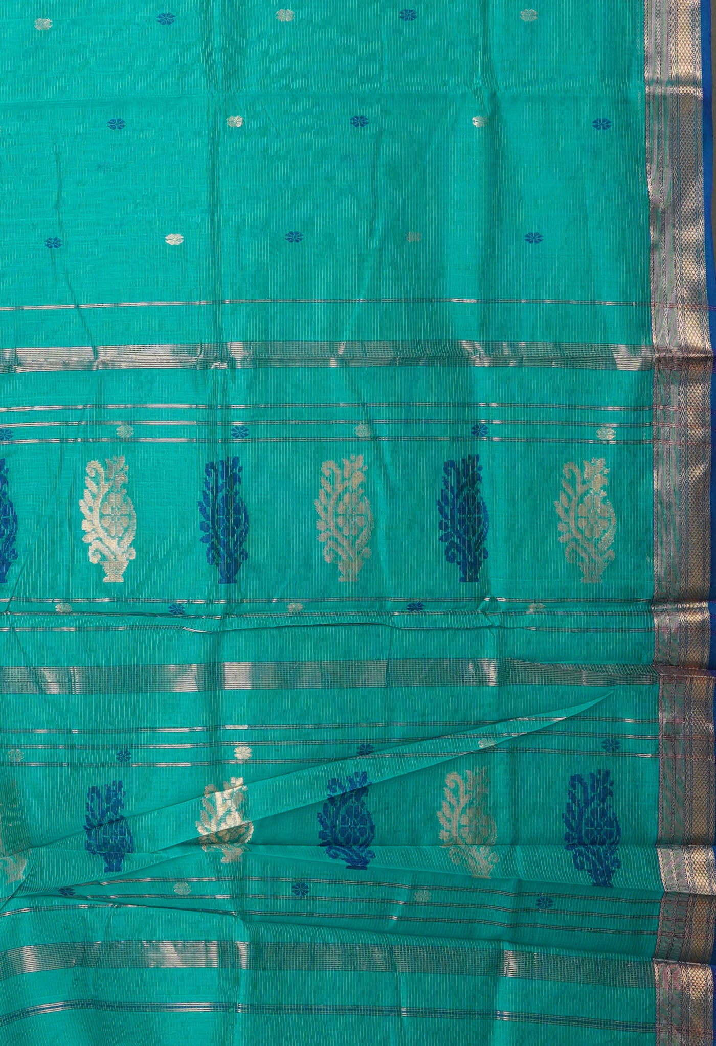 Turquoise Blue-Blue Pure Handloom Maheshwari Sico Saree-UNM80907