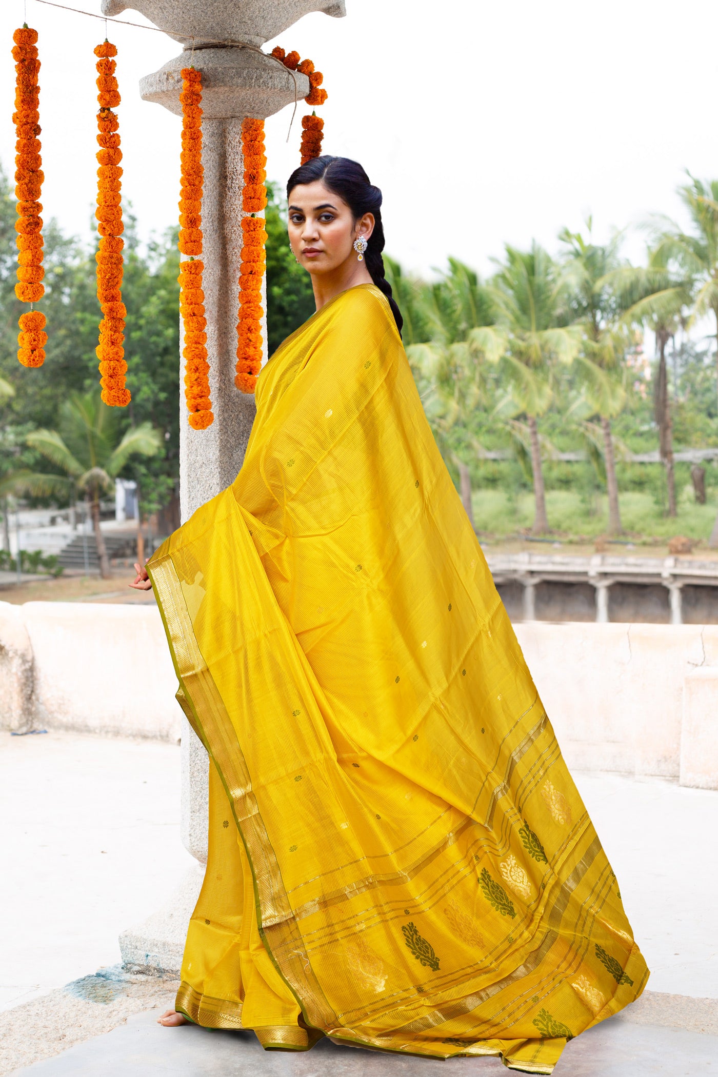 Yellow-Green Pure Handloom Maheshwari Sico Saree-UNM80908