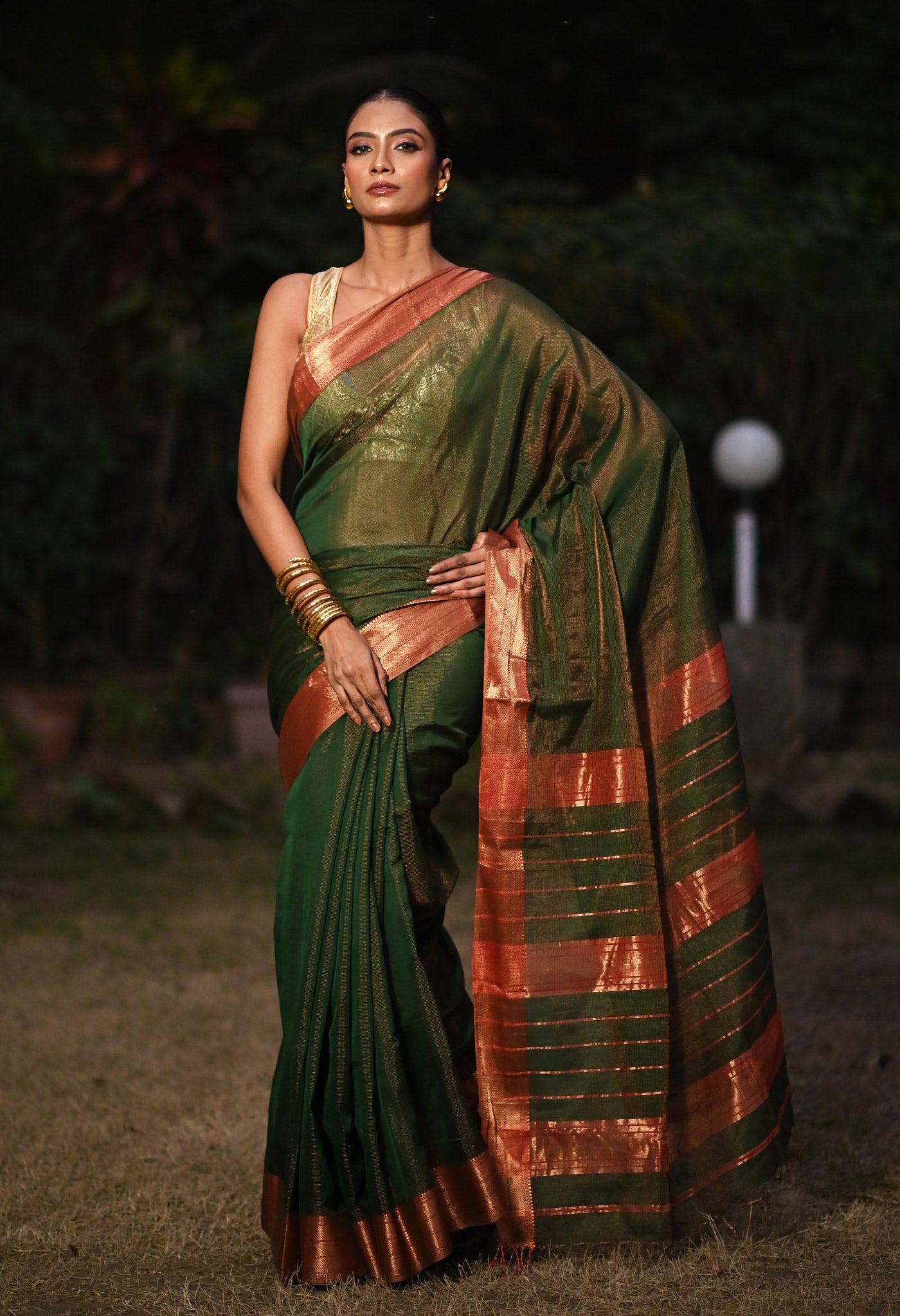 Green Pure Handloom Maheshwari Sico Saree-UNM80910