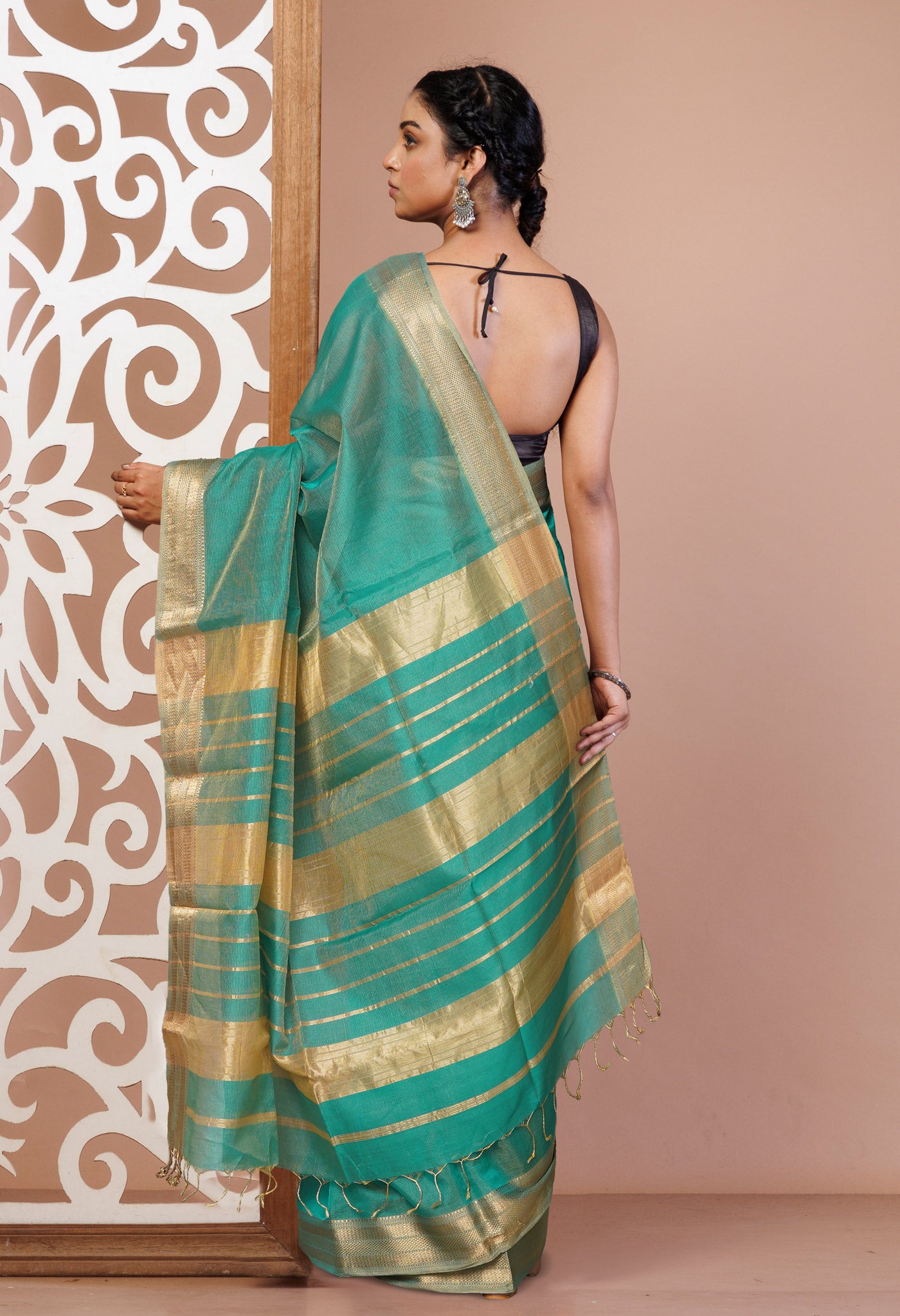 Turquoise Green Pure Handloom Maheshwari Sico Saree-UNM80911