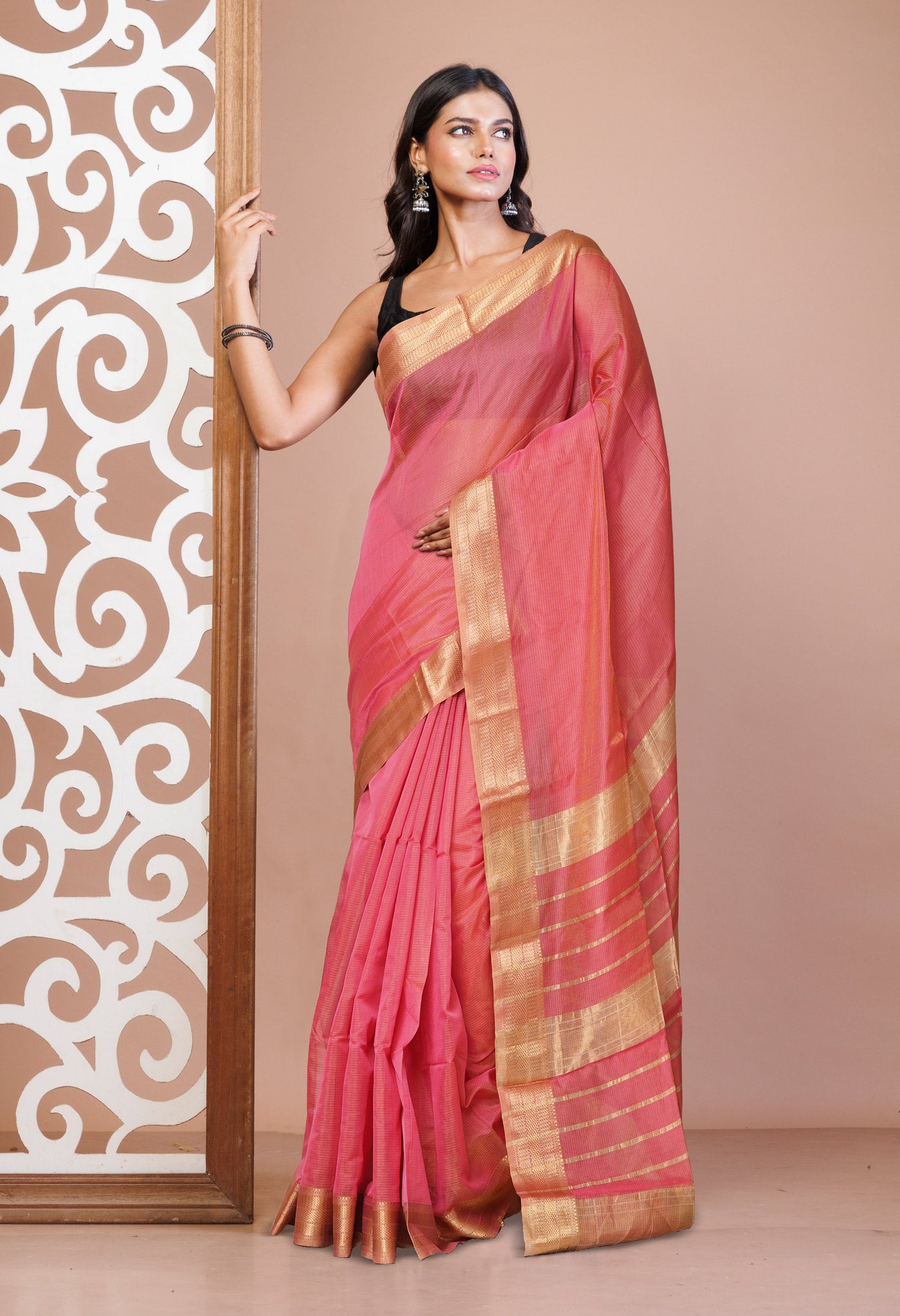 Pink Pure Handloom Maheshwari Sico Saree-UNM80912