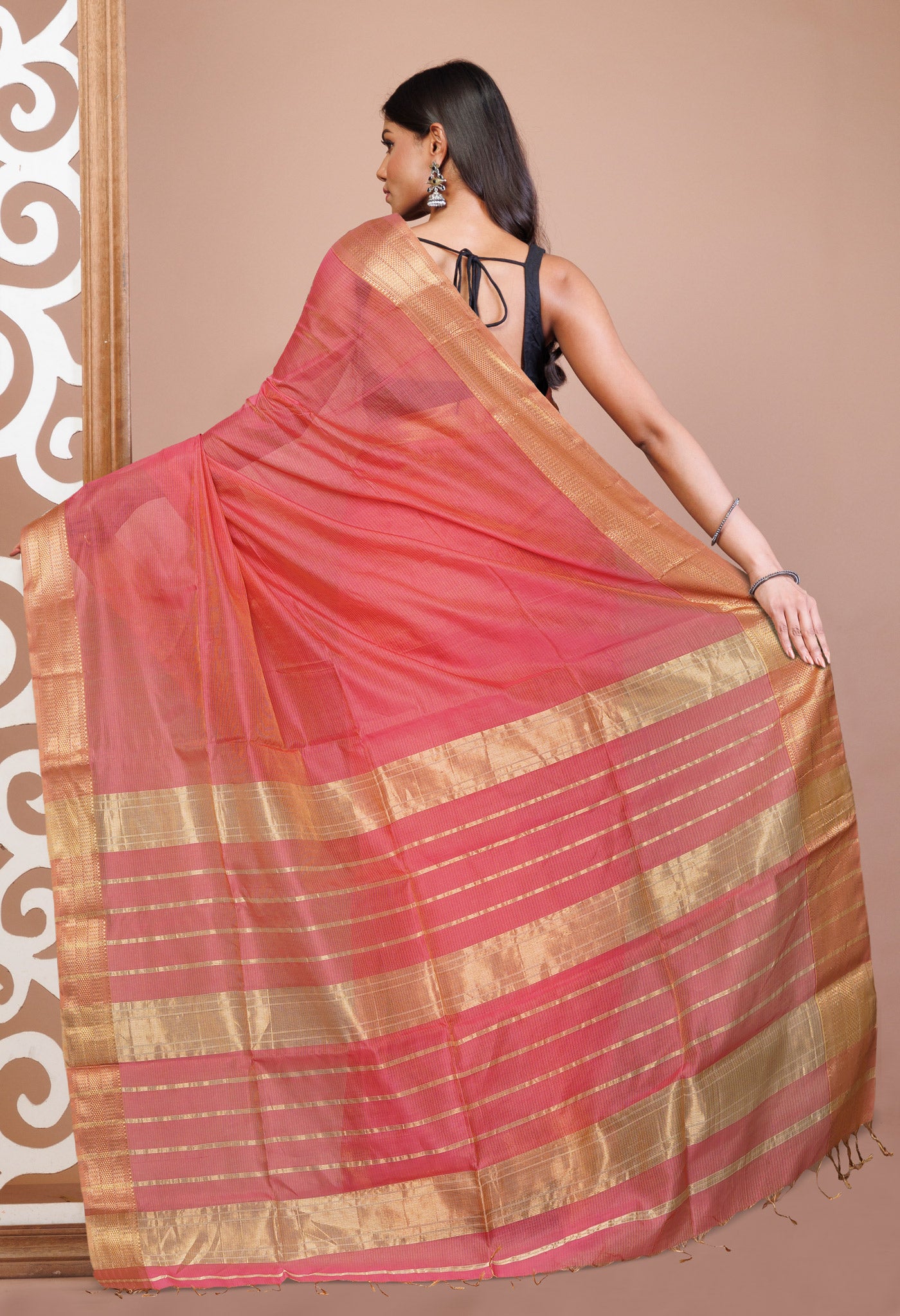 Pink Pure Handloom Maheshwari Sico Saree-UNM80912