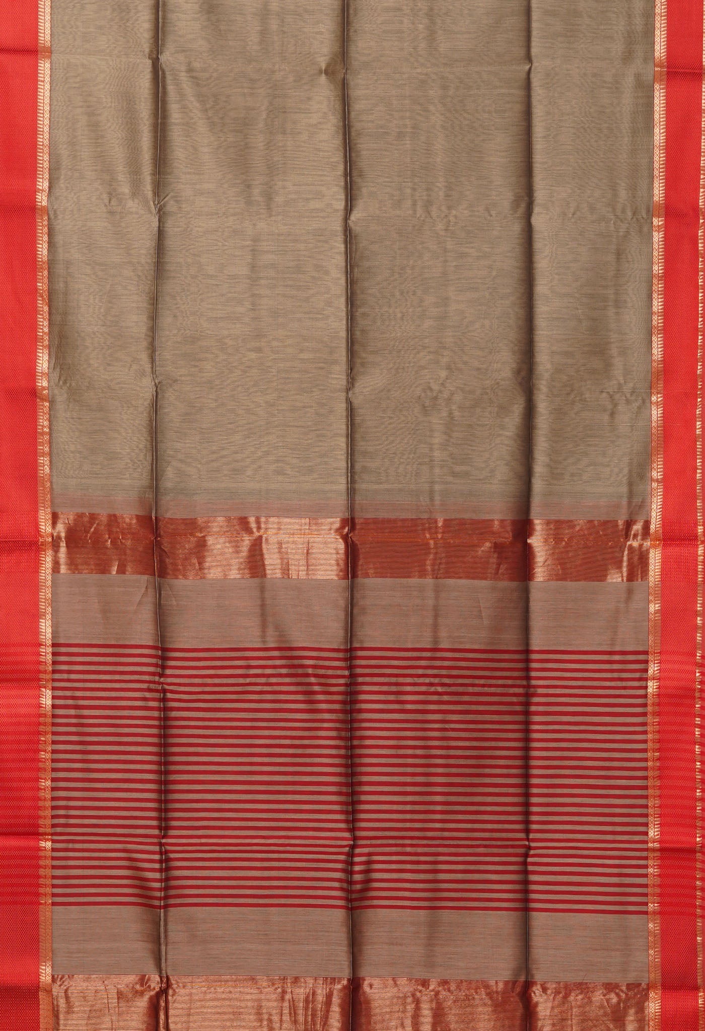 Grey-Red Pure Handloom Maheshwari Sico Saree-UNM80914