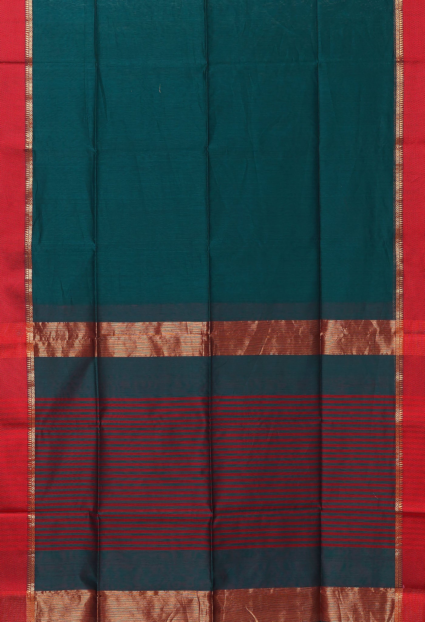 Peacock Green-Red Pure Handloom Maheshwari Sico Saree-UNM80915