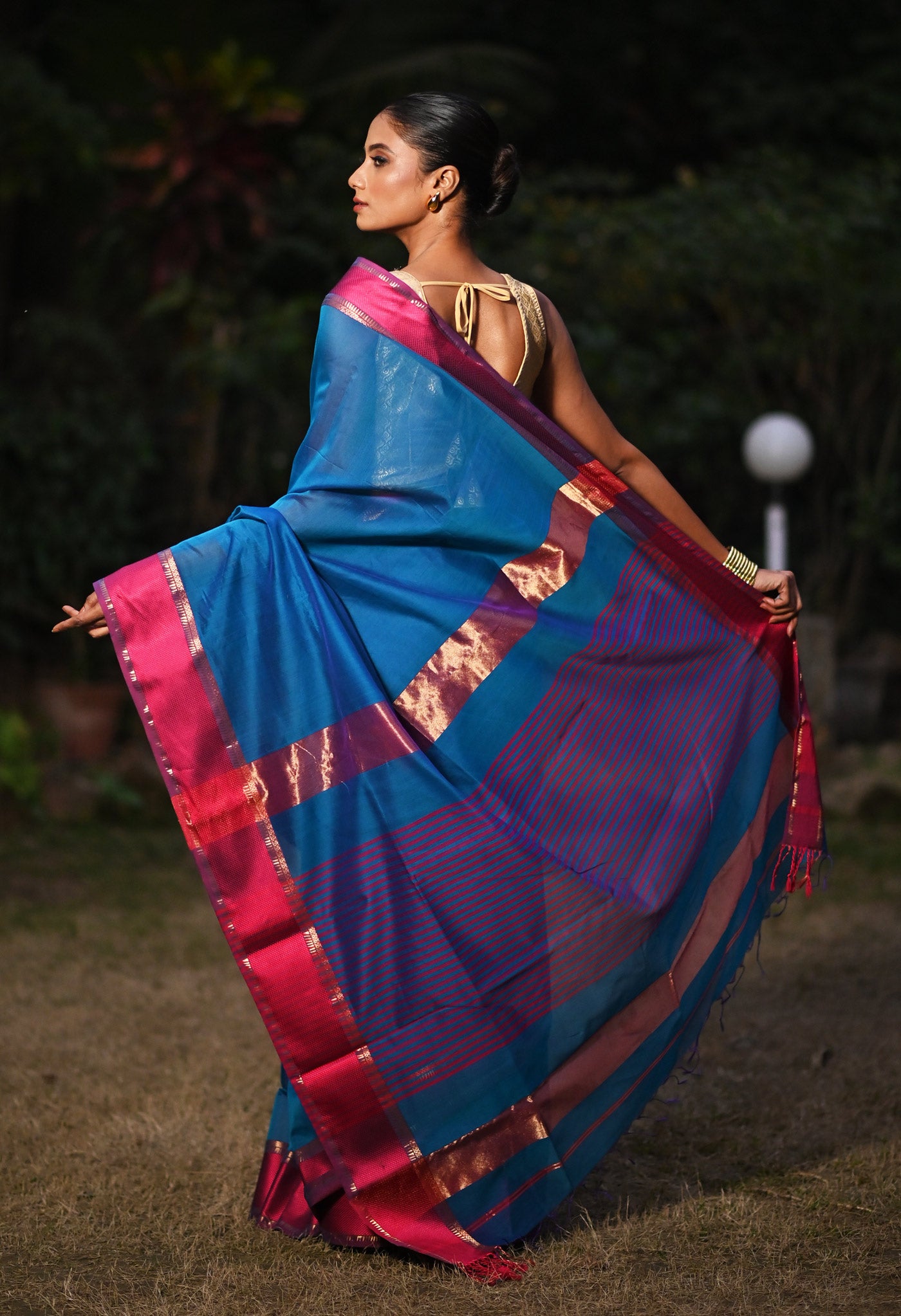 Blue-Pink Pure Handloom Maheshwari Sico Saree-UNM80917