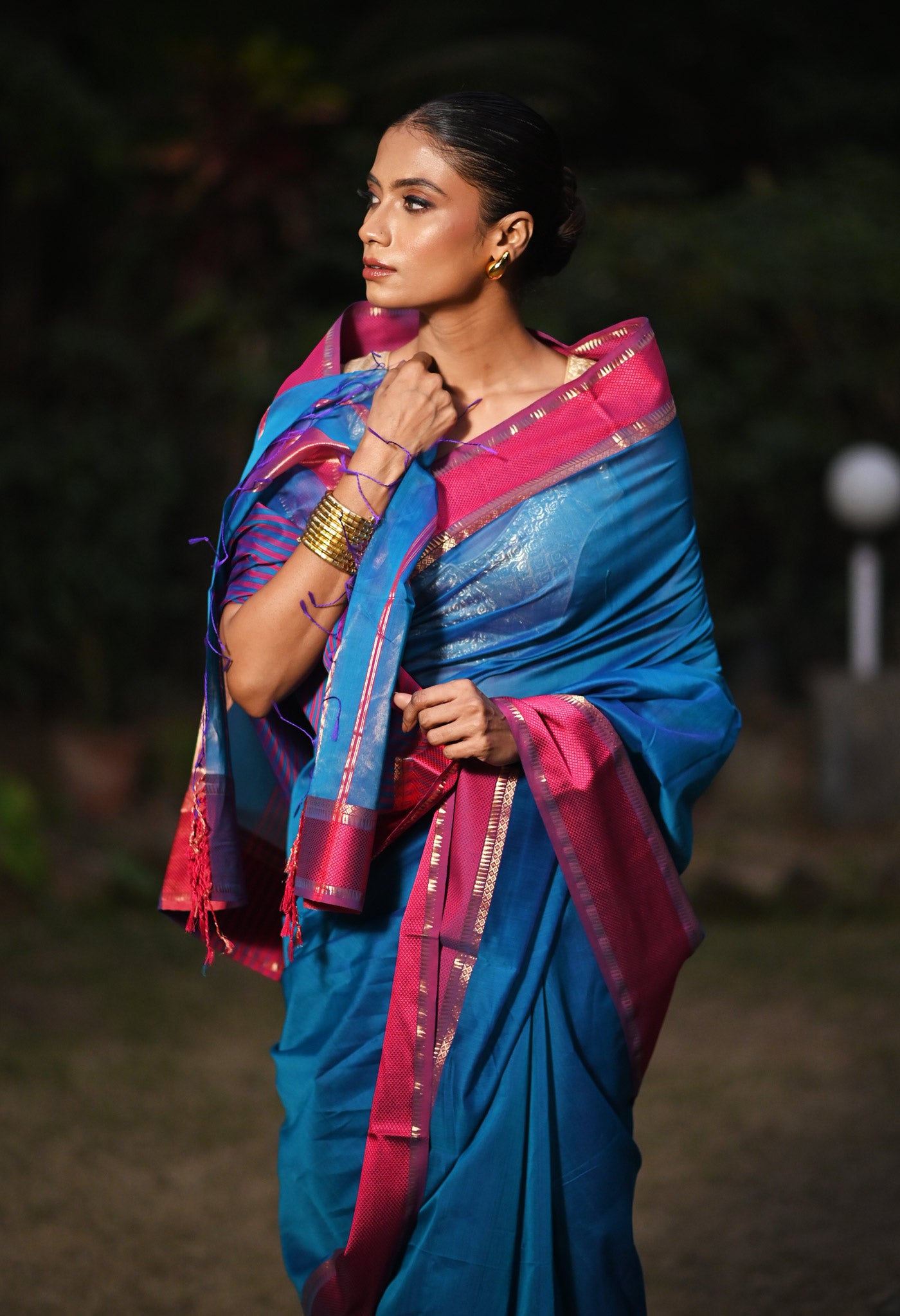 Blue-Pink Pure Handloom Maheshwari Sico Saree-UNM80917