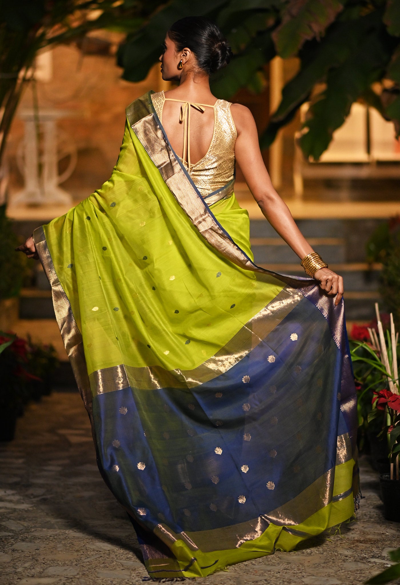 Green-Blue Pure Handloom Maheshwari Sico Saree-UNM80923