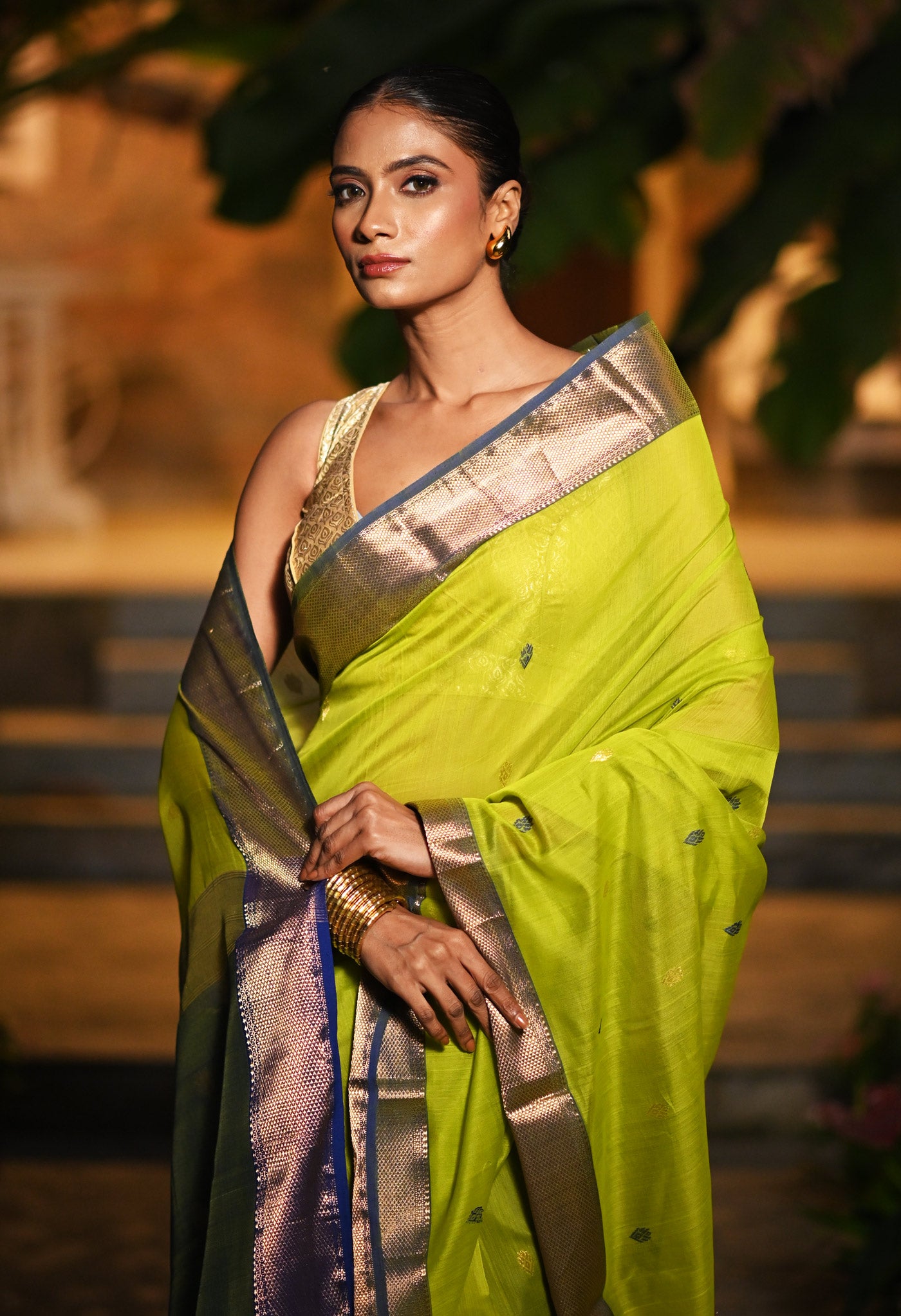 Green-Blue Pure Handloom Maheshwari Sico Saree-UNM80923